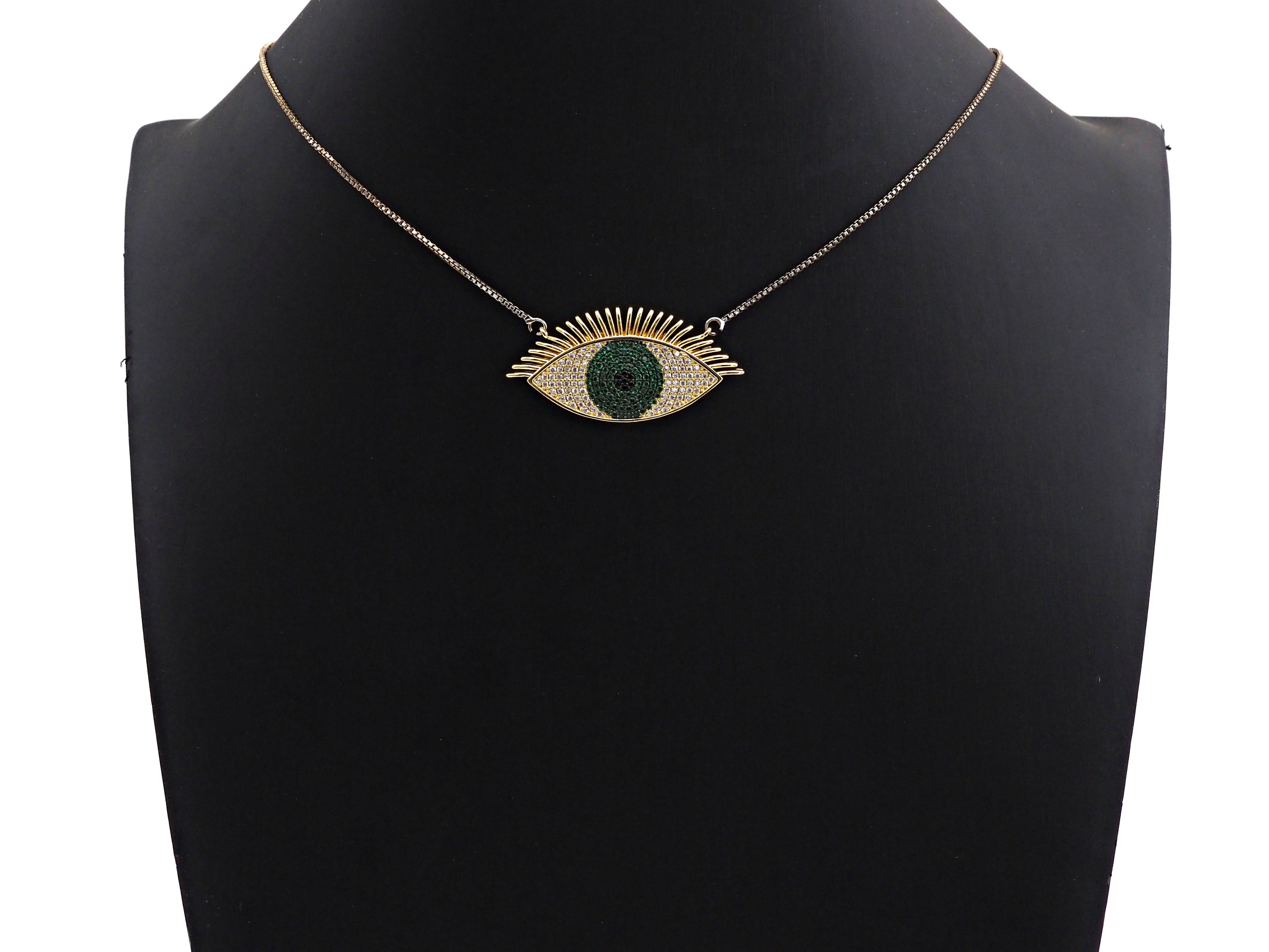 CZ Micro Pave Cobalt/Fuchsia/Green Evil Eye Pendant, SKU#F1134C