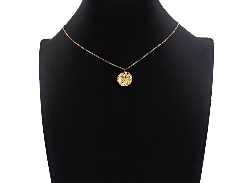 Pave Multi Stars Hammered Coin Pendant/Charm, Sku#L403
