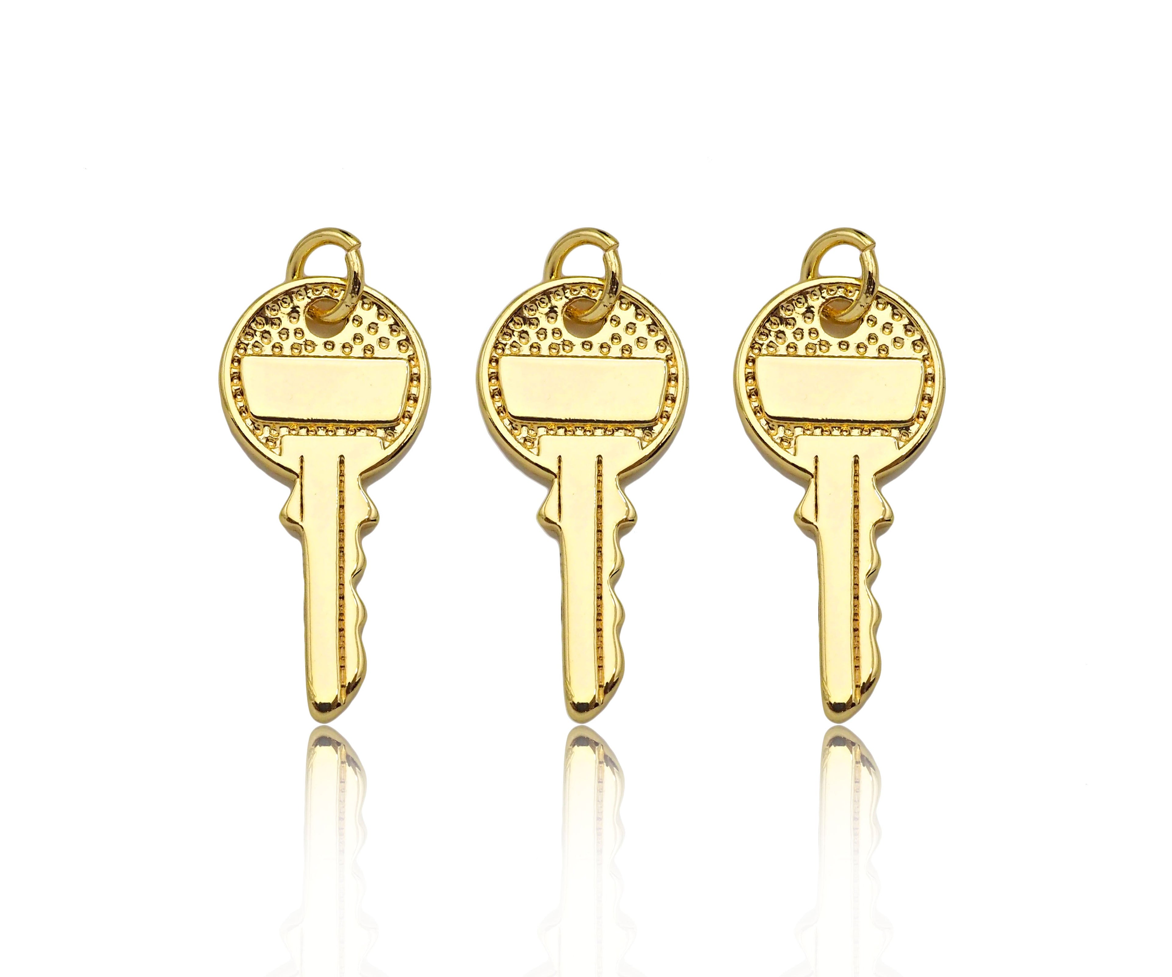 18K Gold Key Shape Pendant, Gold Charm, SKU#FH162