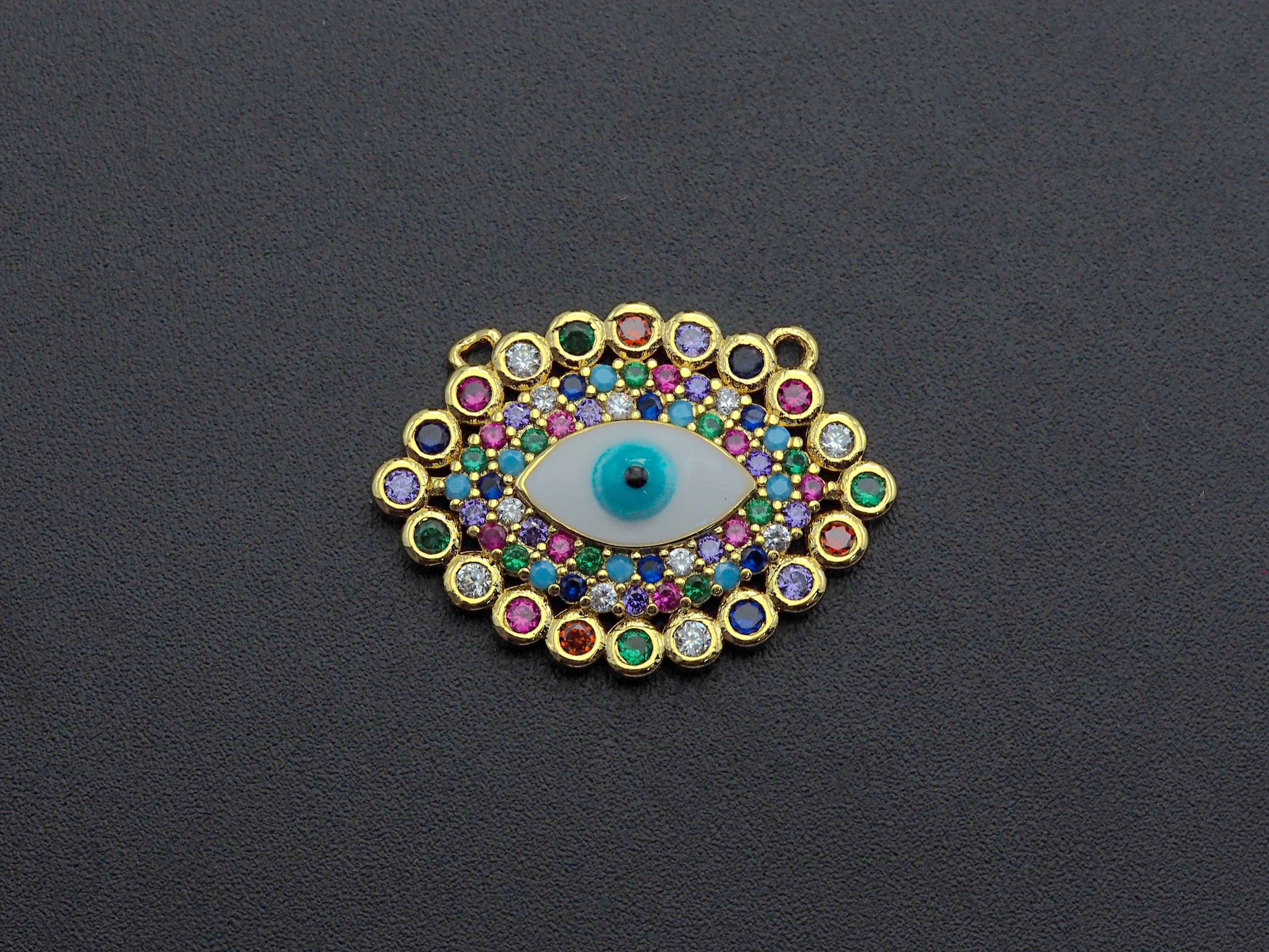 Enamel Colorful Evil Eye Rainbow CZ Pendant,CZ Micro Pave Oil Drop pendant,Enamel CZ pave Jewelry, 21x29mm, sku#F1072
