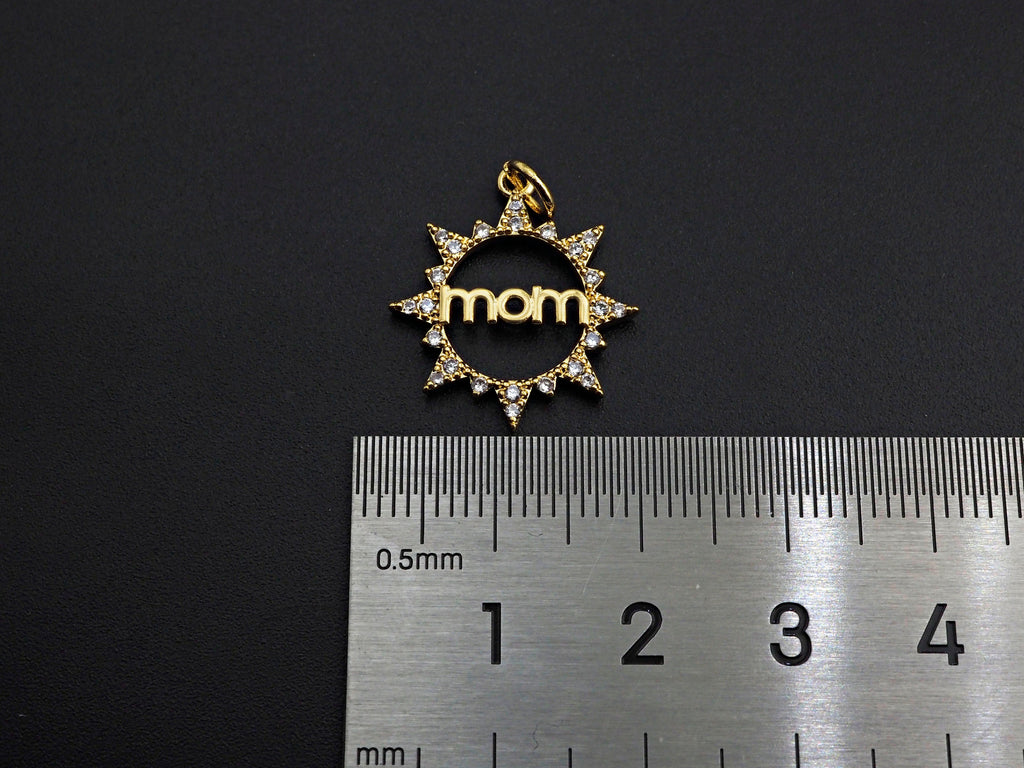 CZ Micro Pave Mama On Round Ring Charm Pendant,Round Cubic Zirconia Pendant,DIY Mother's Day Gift, 18x20mm,Sku#F1105