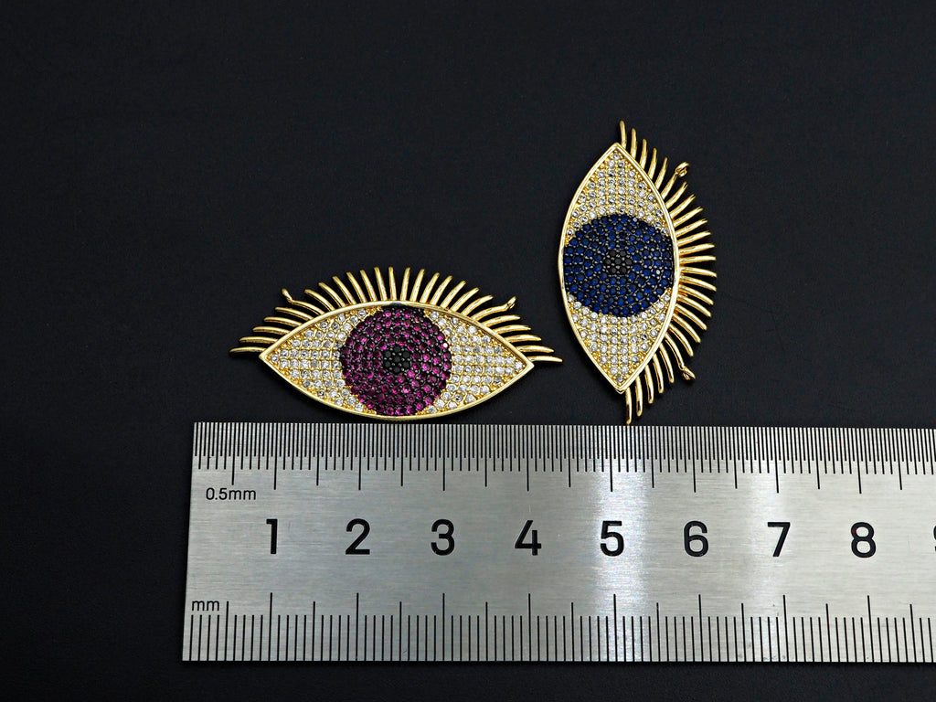 CZ Micro Pave Cobalt/Fuchsia/Green Evil Eye Pendant, SKU#F1134C