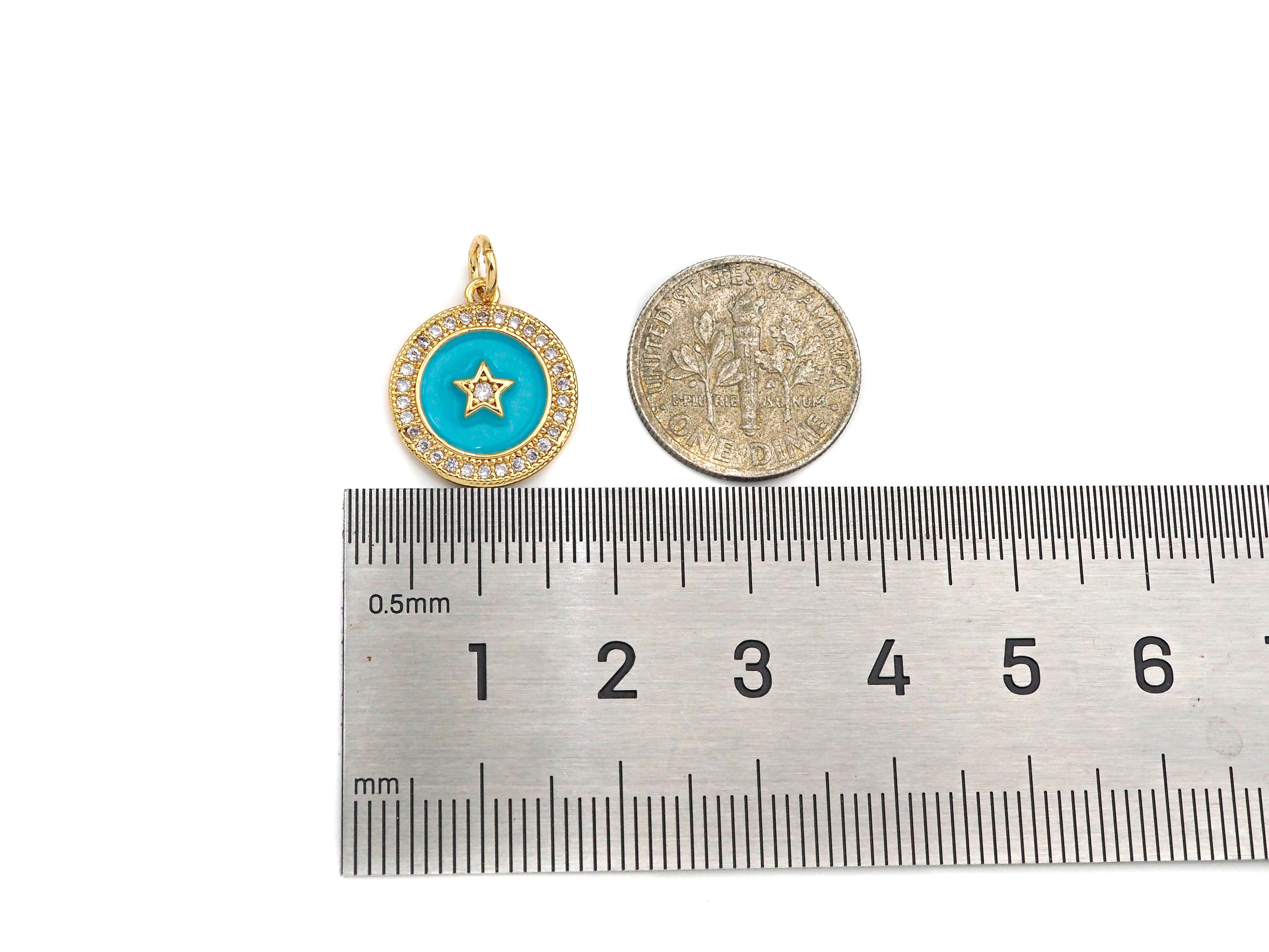 Enamel Colorful Five Star On Coin Pendant,CZ Micro Pave pendant,Enamel pendant,Enamel Jewelry, 14x16mm,sku#F1261