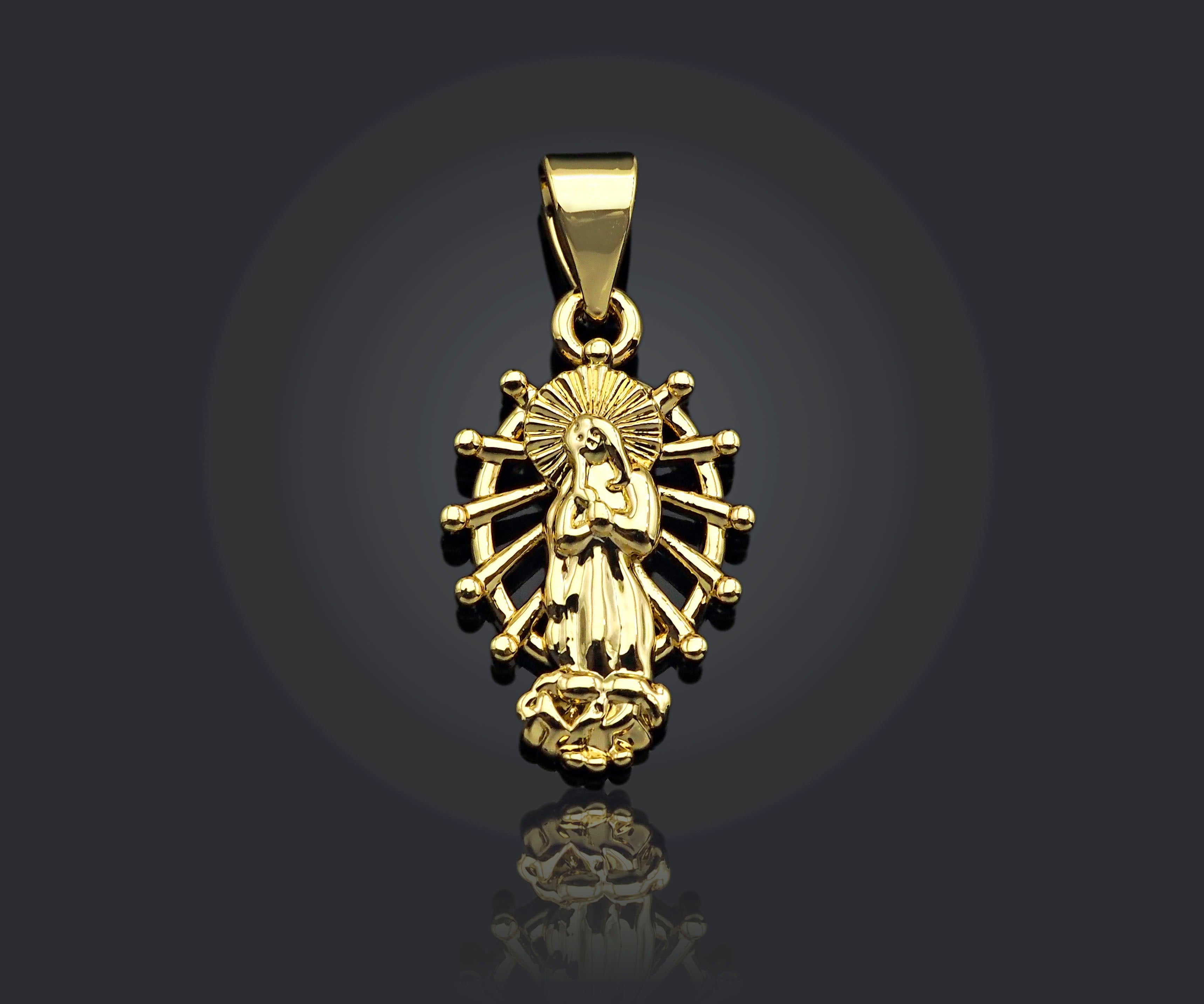 CZ Micro Pave Virgin Mary On Oval  Stand Shaped Pendant/Charm,24K Gold Cubic Zirconia Pendant Charm,11x18mm,sku#F1262