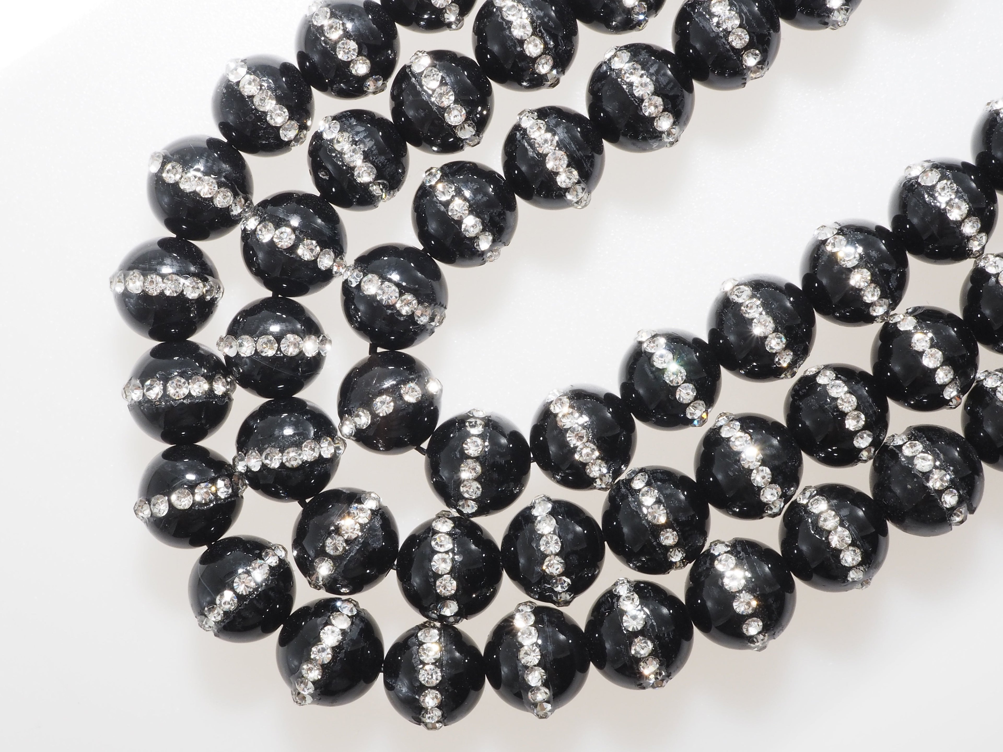 6mm/8mm/10mm/12mm Round Black Onyx with rhinestone inlaid, Natural Gemstone Beads, 15.5inch Full strand, SKU#V18