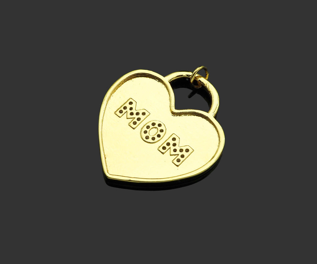 CZ Micro Pave Mom Word On Heart Lock Shape Pendant,18K Gold Filled Charm, DIY Mother's Day Necklace Bracelet Charm Pendant,25x28mm,Sku#LD131