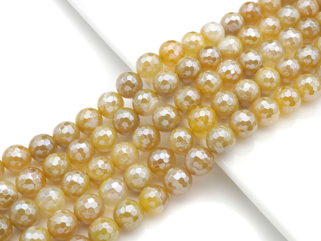 Mystic Plated Faceted Agate Beads,10mm/12mm, Plated Yellow Banded Agate Beads,15.5" Full Strand, SKU#UA176