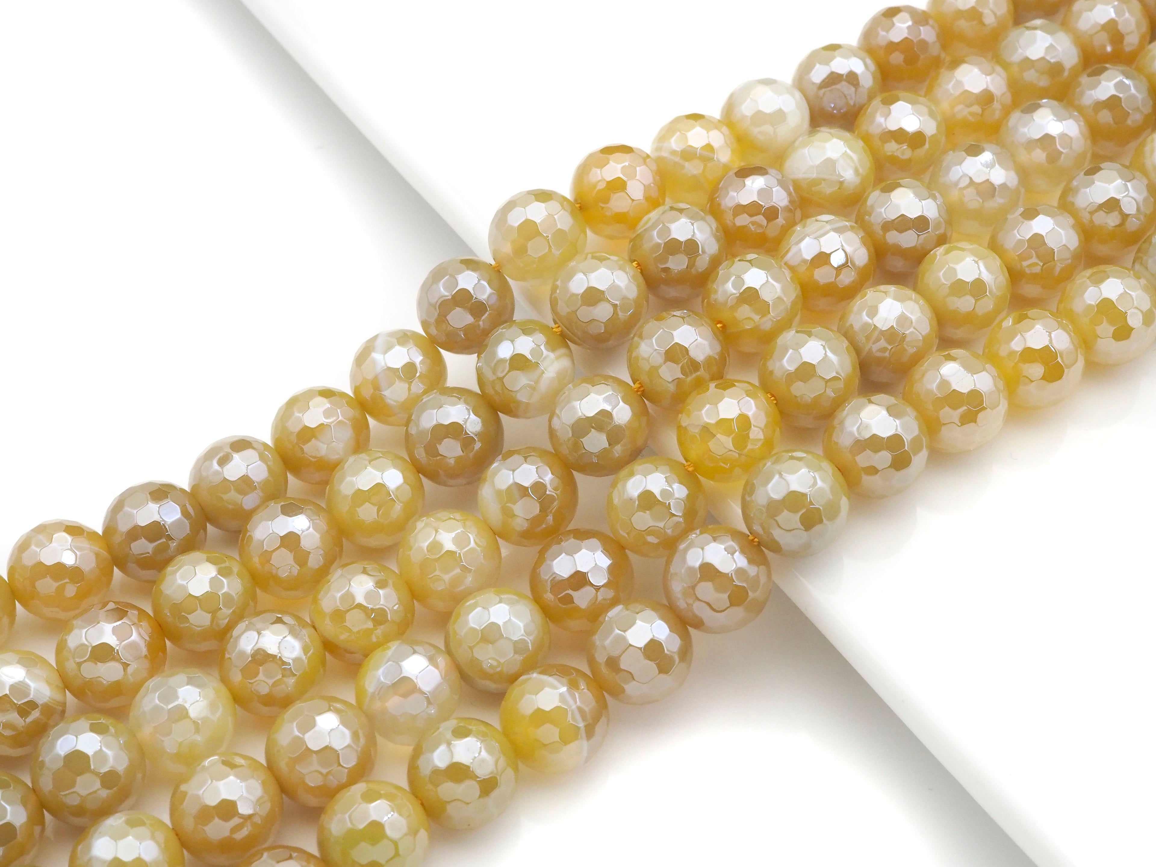 Mystic Plated Faceted Agate Beads,10mm/12mm, Plated Yellow Banded Agate Beads,15.5" Full Strand, SKU#UA176