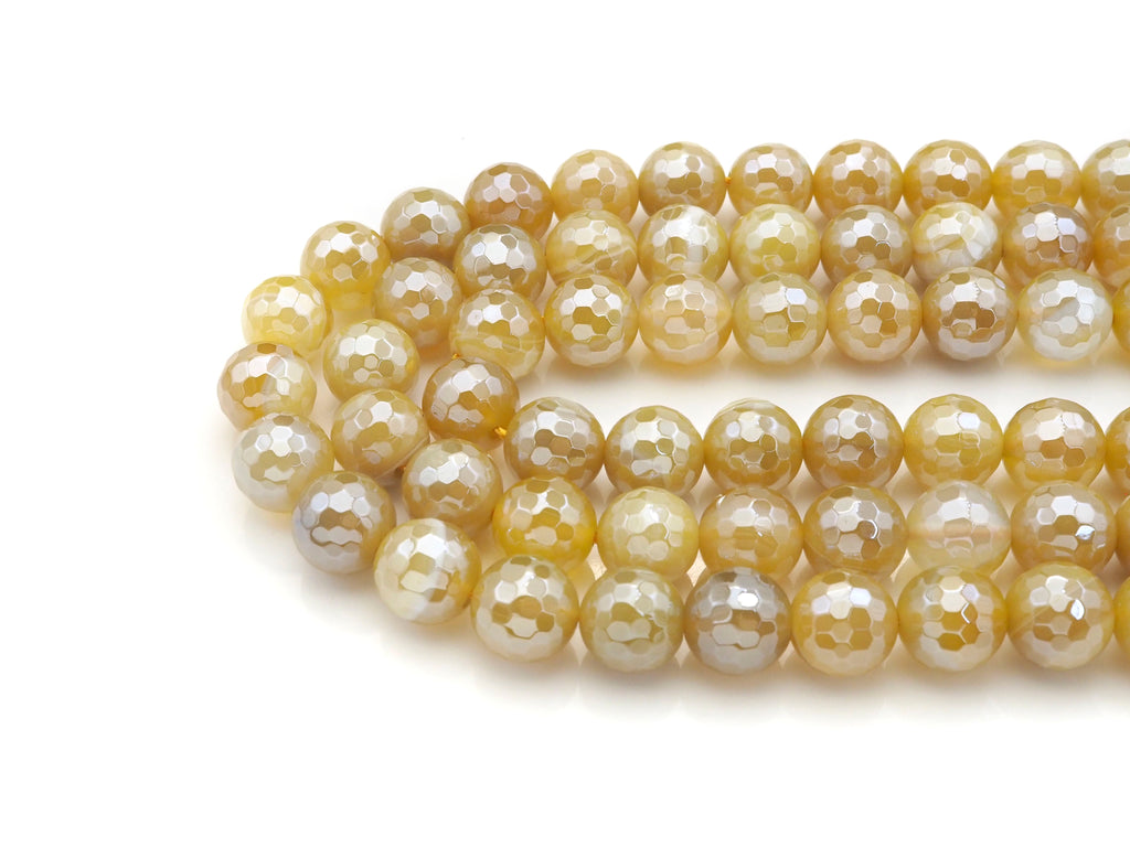 Mystic Plated Faceted Agate Beads,10mm/12mm, Plated Yellow Banded Agate Beads,15.5" Full Strand, SKU#UA176