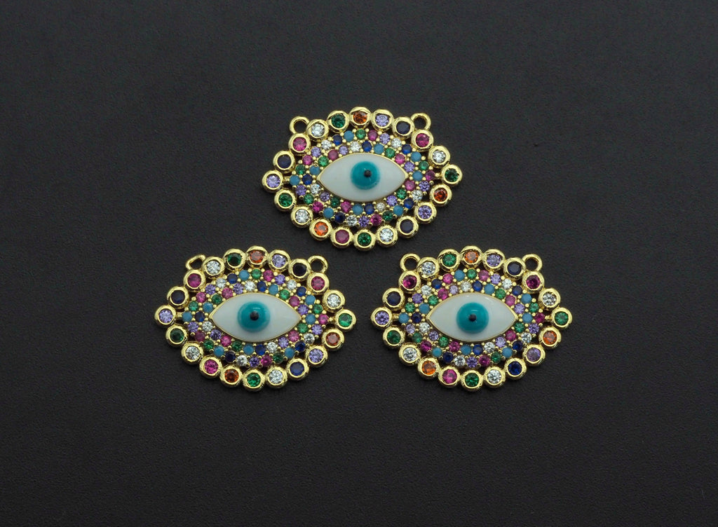 Enamel Colorful Evil Eye Rainbow CZ Pendant,CZ Micro Pave Oil Drop pendant,Enamel CZ pave Jewelry, 21x29mm, sku#F1072