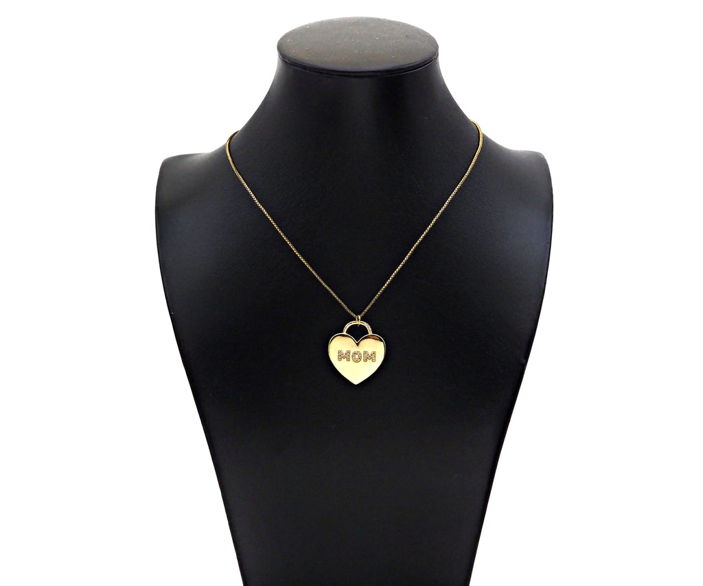 CZ Micro Pave Mom Word On Heart Lock Shape Pendant,18K Gold Filled Charm, DIY Mother's Day Necklace Bracelet Charm Pendant,25x28mm,Sku#LD131