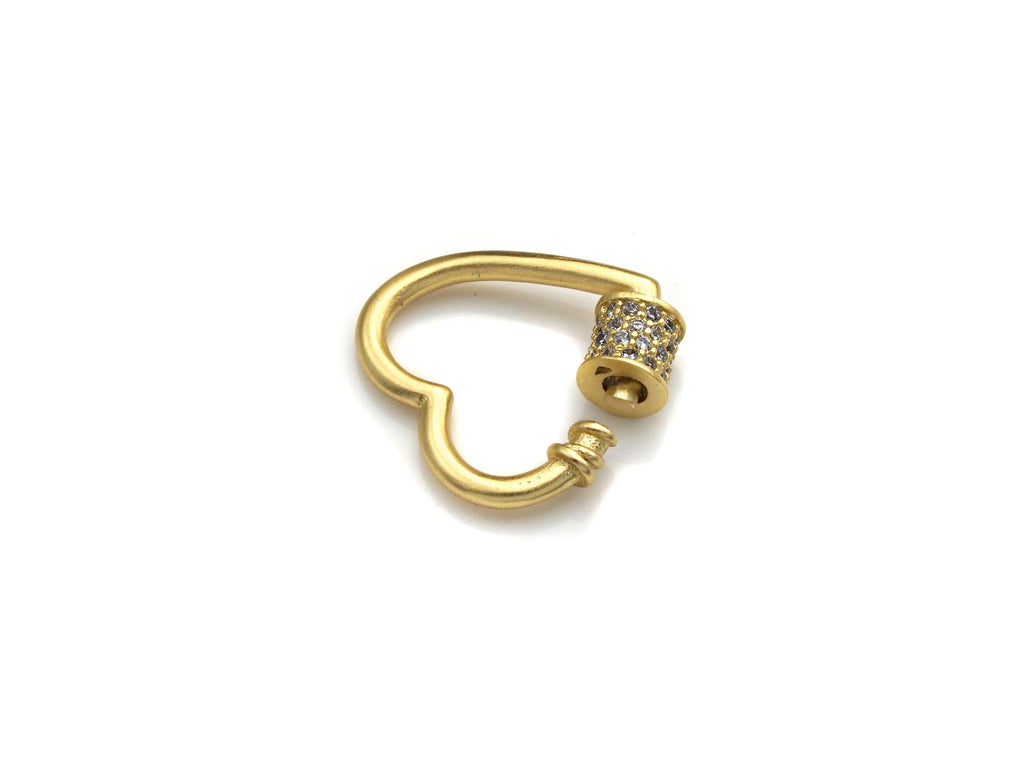 Clear CZ Micro pave Heart Shape Clasp, CZ Pave Heart Clasp, 18K Matte Gold Carabiner Clasp, heart clasp, 18mm, sku#H203