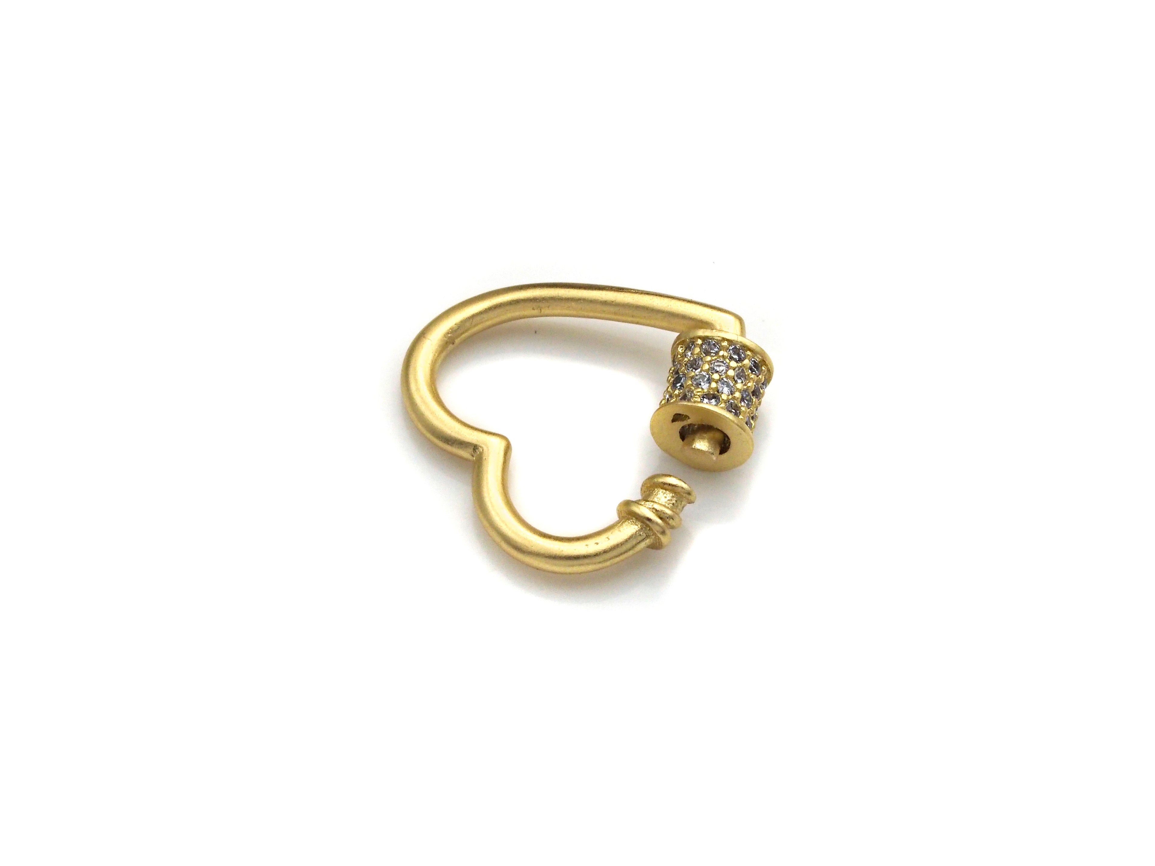 Clear CZ Micro pave Heart Shape Clasp, CZ Pave Heart Clasp, 18K Matte Gold Carabiner Clasp, heart clasp, 18mm, sku#H203