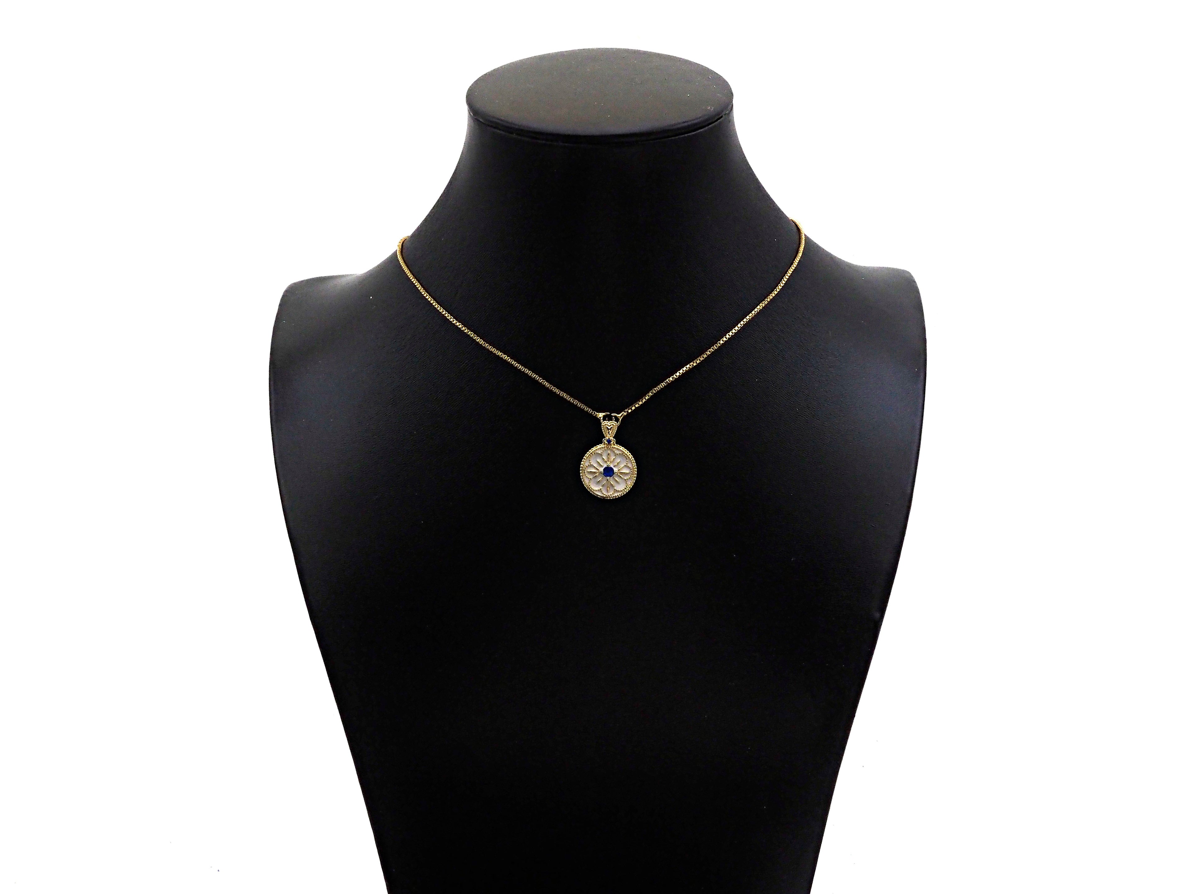 Gold Filled White Enamel Flower On Round Coin Shape Pendant, Cobalt CZ Micro Pave 14K Gold Filled Charm,Enamel Jewelry,15x20mm,Sku#CP37