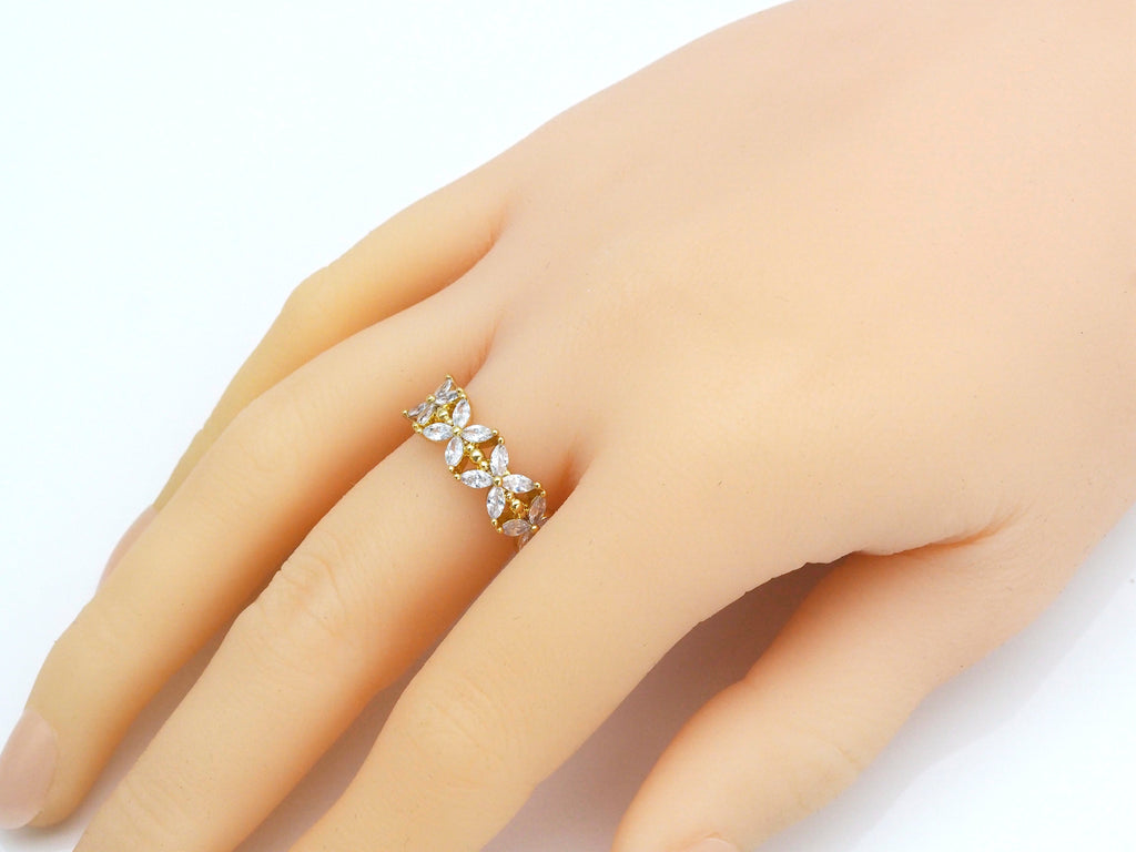 Grande bague ajustable en forme de fleur micro pavé CZ, bague ouverte plaquée or 18 carats, bague fleur CZ, 21 mm, Réf. X238