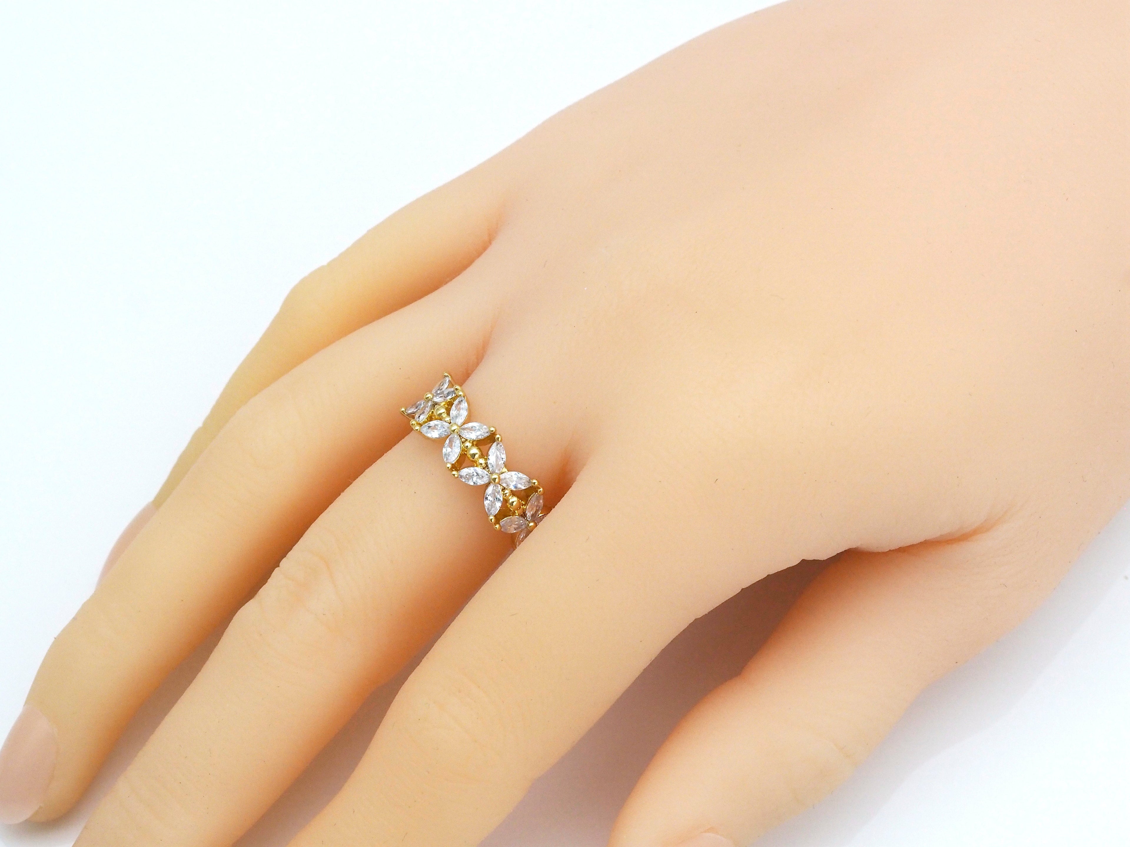 Grande bague ajustable en forme de fleur micro pavé CZ, bague ouverte plaquée or 18 carats, bague fleur CZ, 21 mm, Réf. X238
