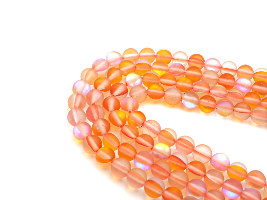 Matte Spectrolite Aura Quartz, Peach Color Aura Round 6mm/8mm/10mm/12mm beads, Manmade Moonstone, 15.5inch strand, SKU#U939