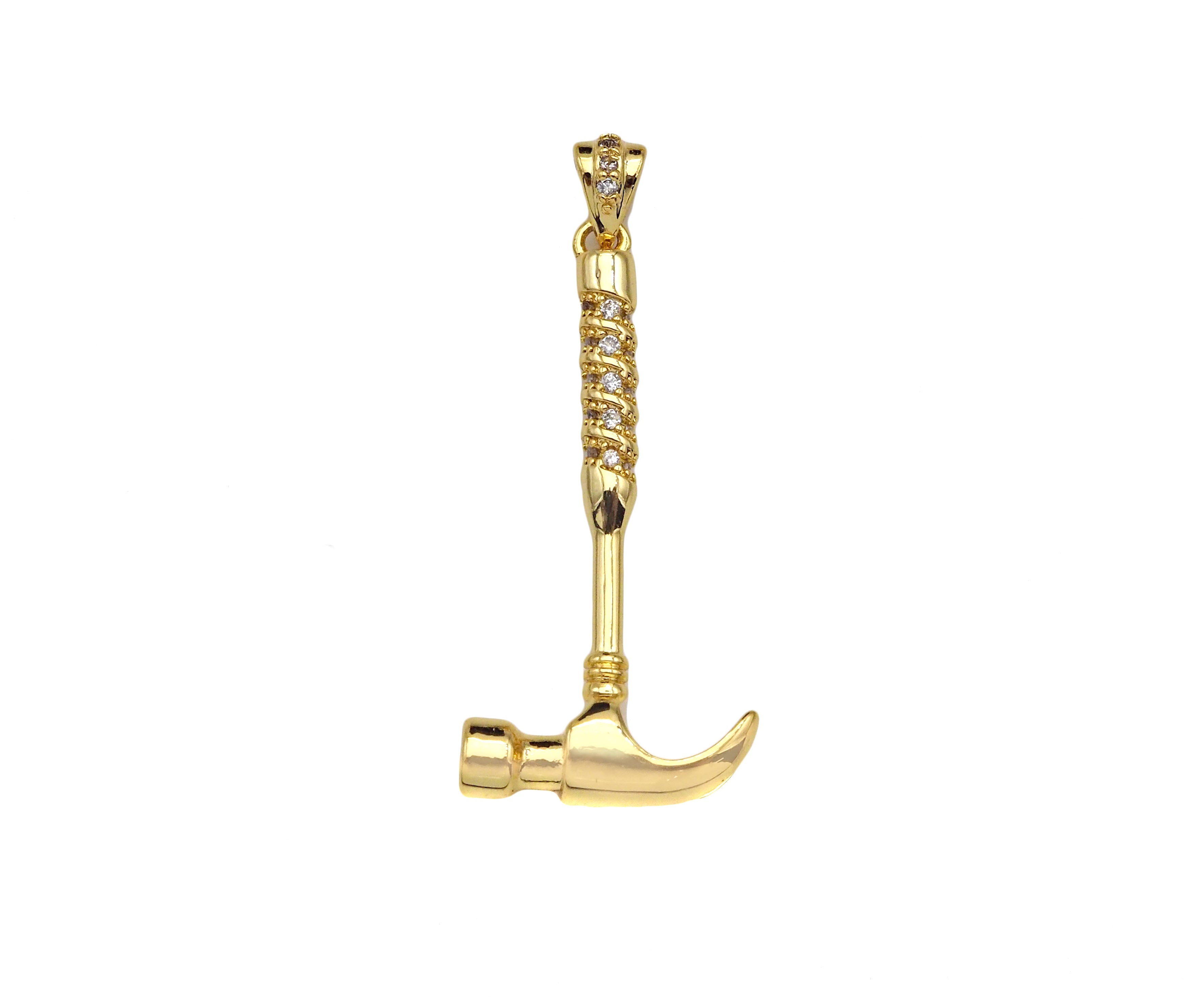 18K Gold Hammer Shape Pendant, Necklace Bracelet Charm Pendant,15x40mm,Sku#FH163