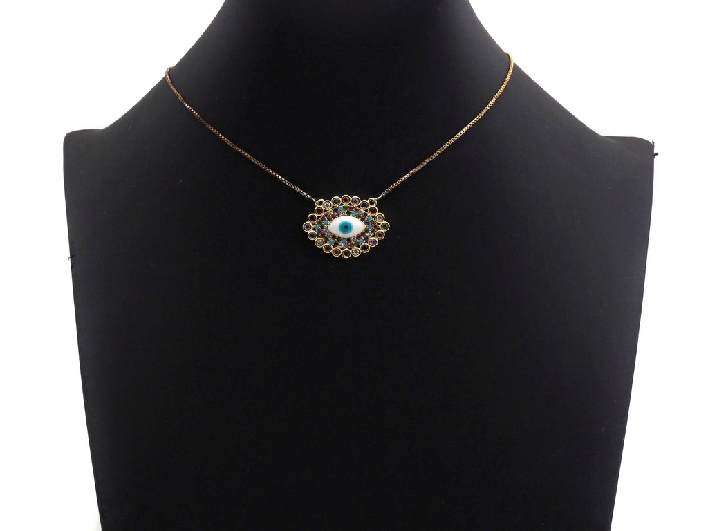 Enamel Colorful Evil Eye Rainbow CZ Pendant,CZ Micro Pave Oil Drop pendant,Enamel CZ pave Jewelry, 21x29mm, sku#F1072