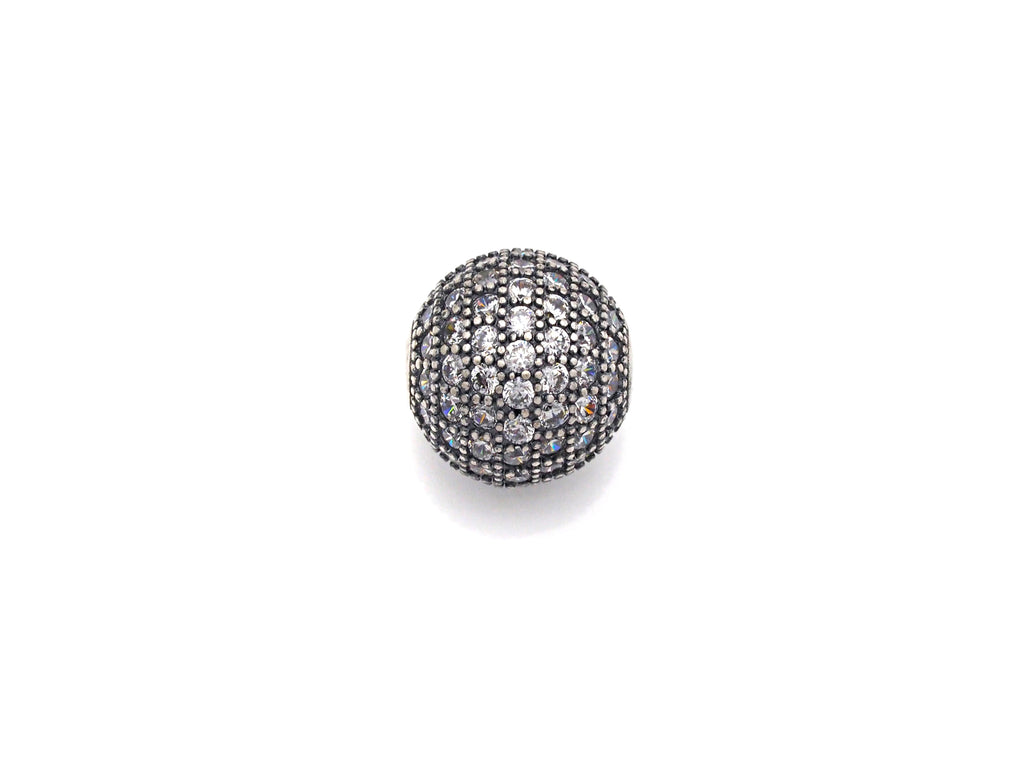 Rhodium CZ Micro Pave Round Ball Bead, 6mm/8mm/10mm/12mm, Cubic Zirconia Pave Beads, Antique Silver Shamballa beads, sku#X129