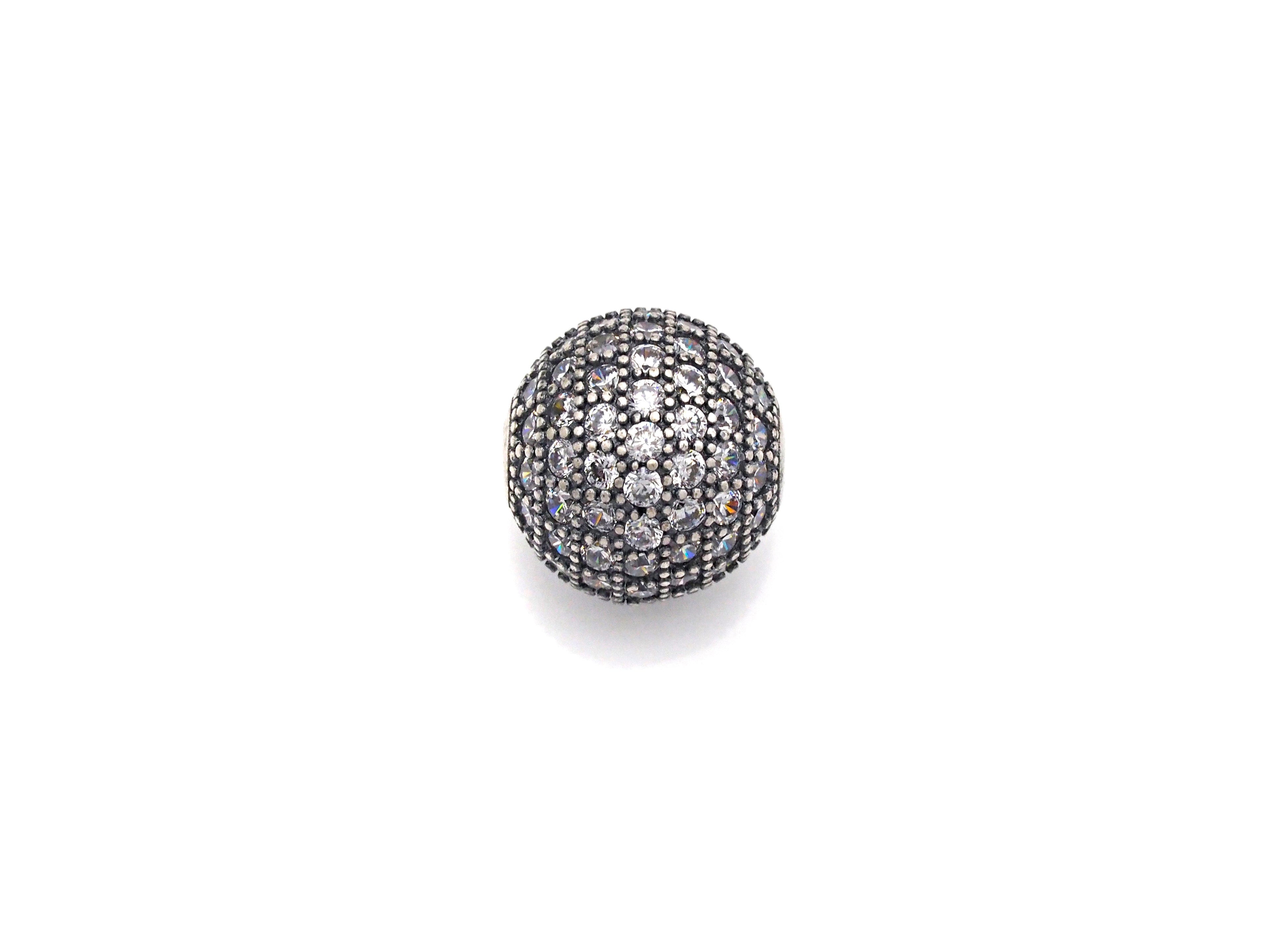 Rhodium CZ Micro Pave Round Ball Bead, 6mm/8mm/10mm/12mm, Cubic Zirconia Pave Beads, Antique Silver Shamballa beads, sku#X129