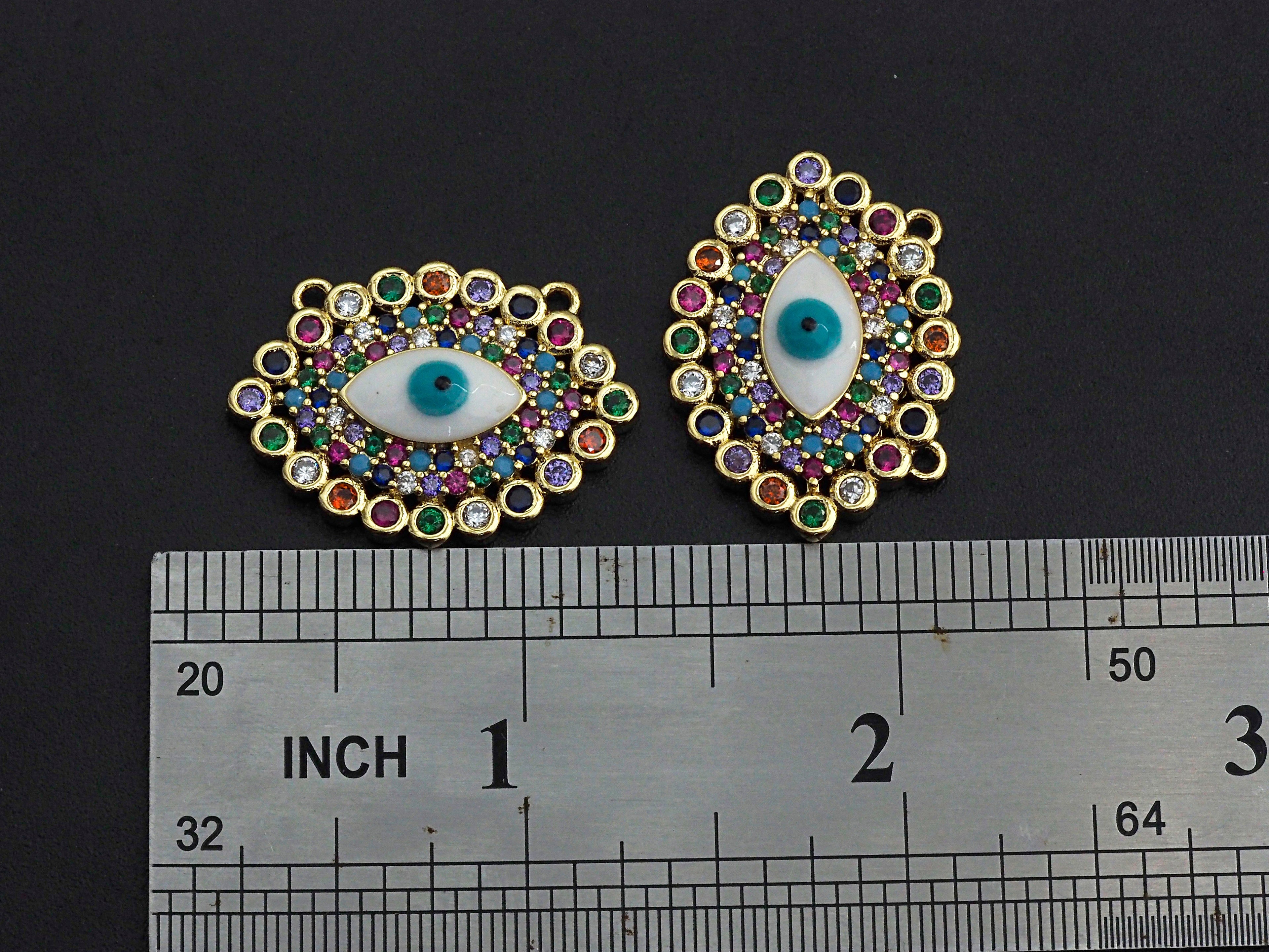 Enamel Colorful Evil Eye Rainbow CZ Pendant,CZ Micro Pave Oil Drop pendant,Enamel CZ pave Jewelry, 21x29mm, sku#F1072