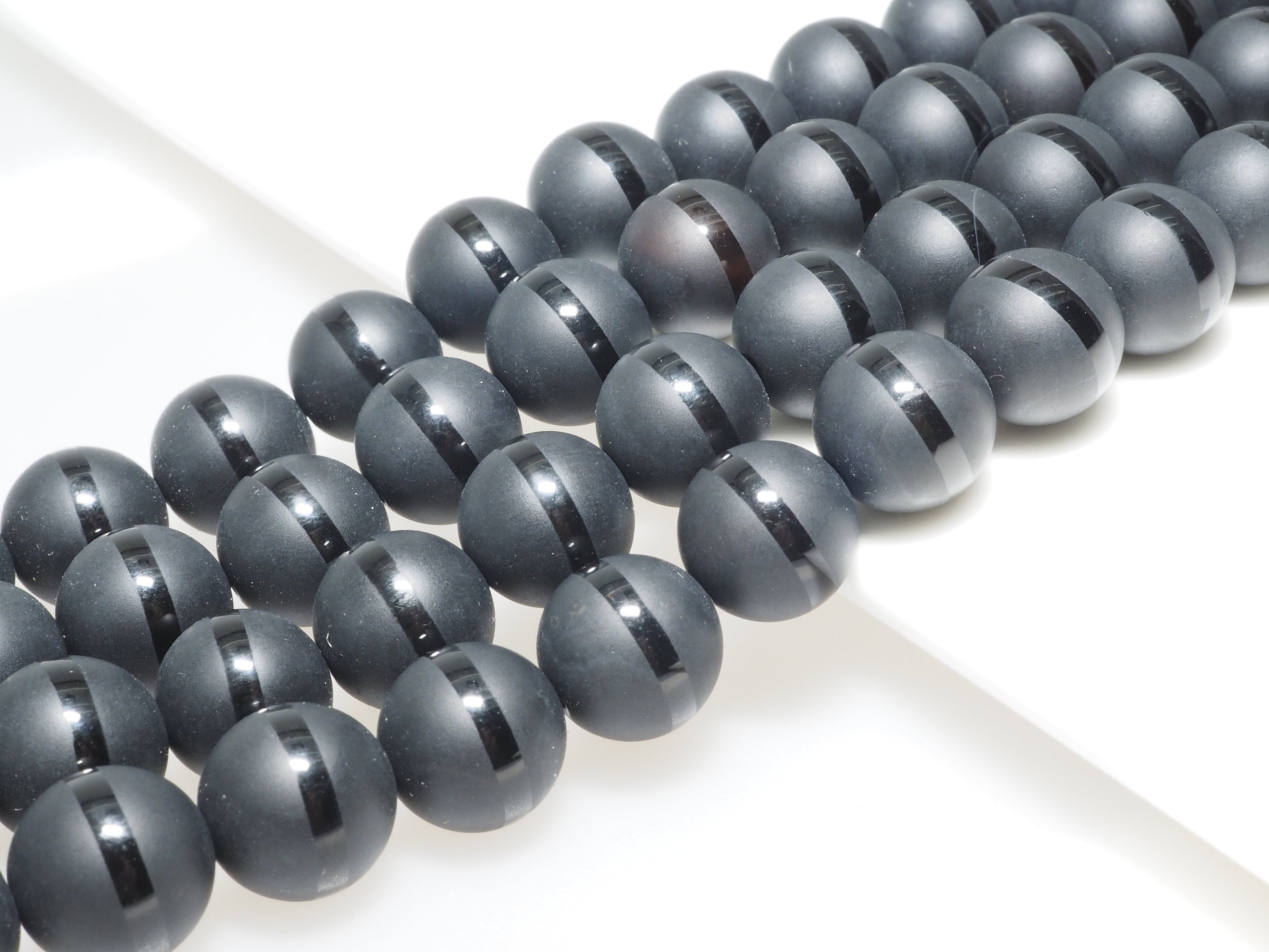 Natural Black Onyx Matte Round with one line Beads, 6mm/8mm/10mm/12mm/14mm  Round beads, Matte Round Black Onyx, 15.5inch strand, SKU#V15