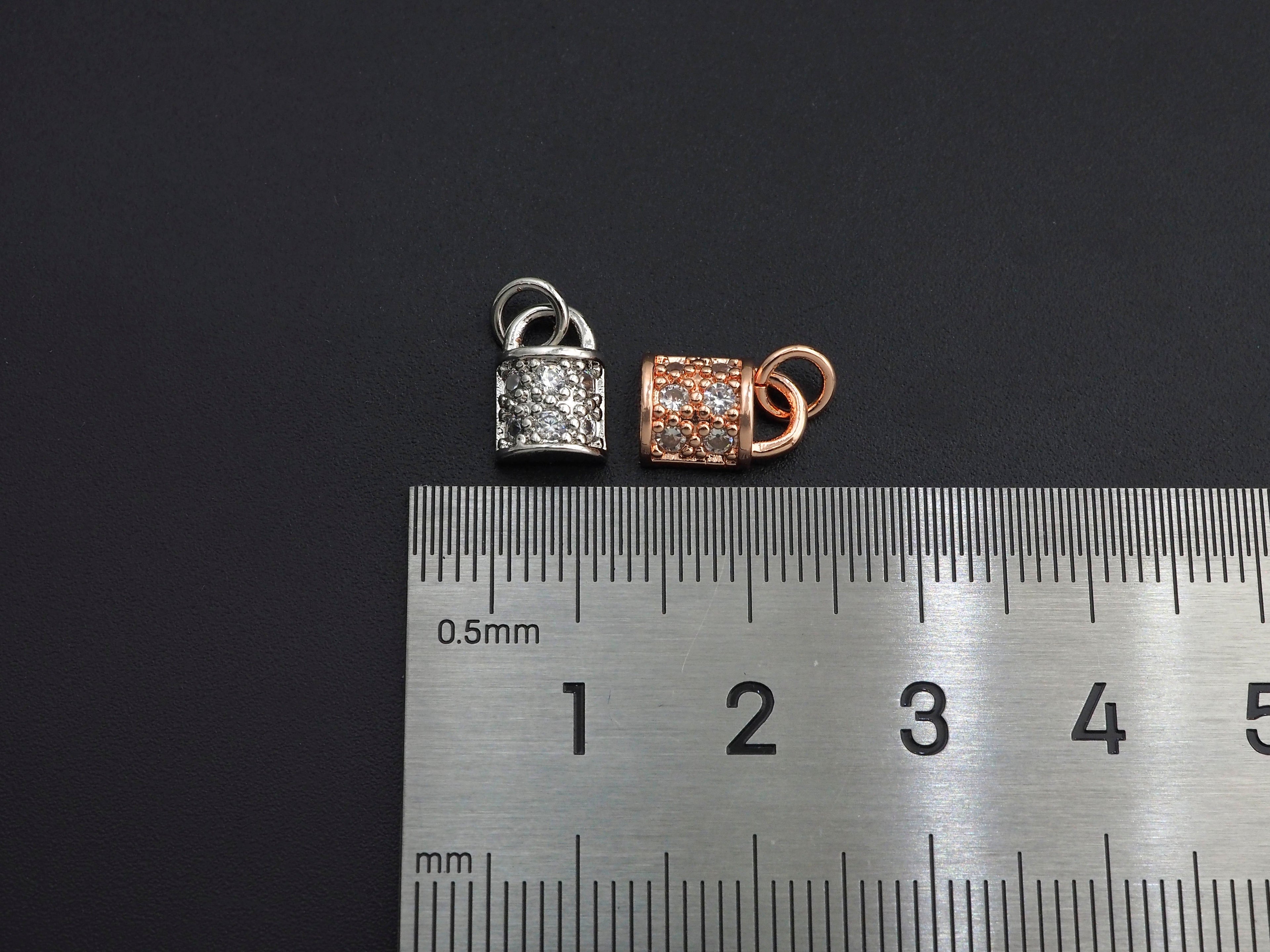 CZ Micro Pave Lock Pendant/Charm, Clear Cubic Zirconia Pave Charm, Silver/Gold/Rose Gold/Black Plated, 7x10mm, sku#F1135