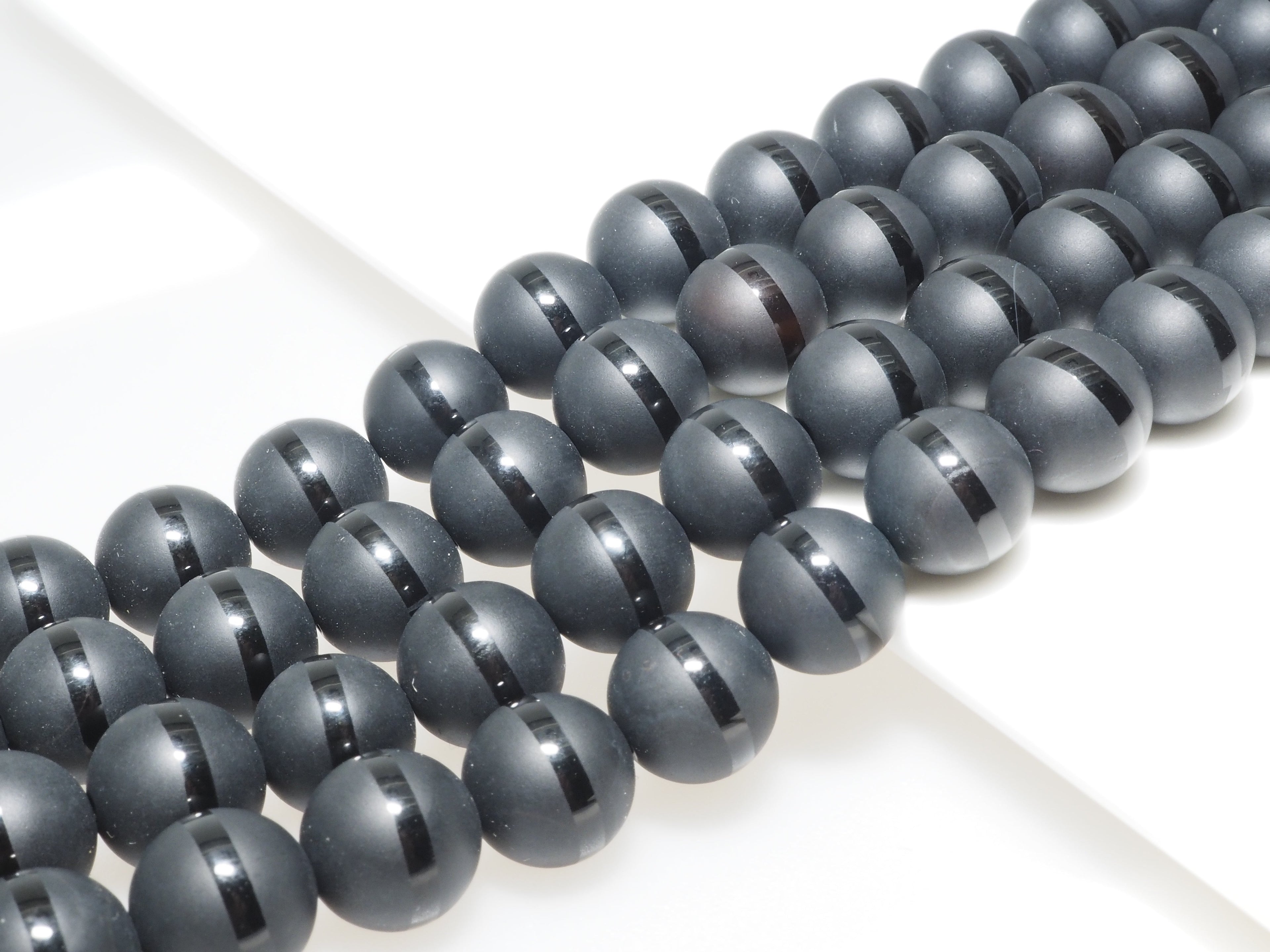 Natural Black Onyx Matte Round with one line Beads, 6mm/8mm/10mm/12mm/14mm  Round beads, Matte Round Black Onyx, 15.5inch strand, SKU#V15