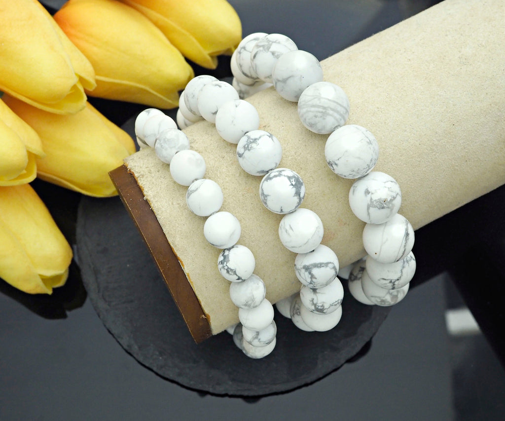 Matt White Howlite Stretchy Bracelet, Sku#EF38