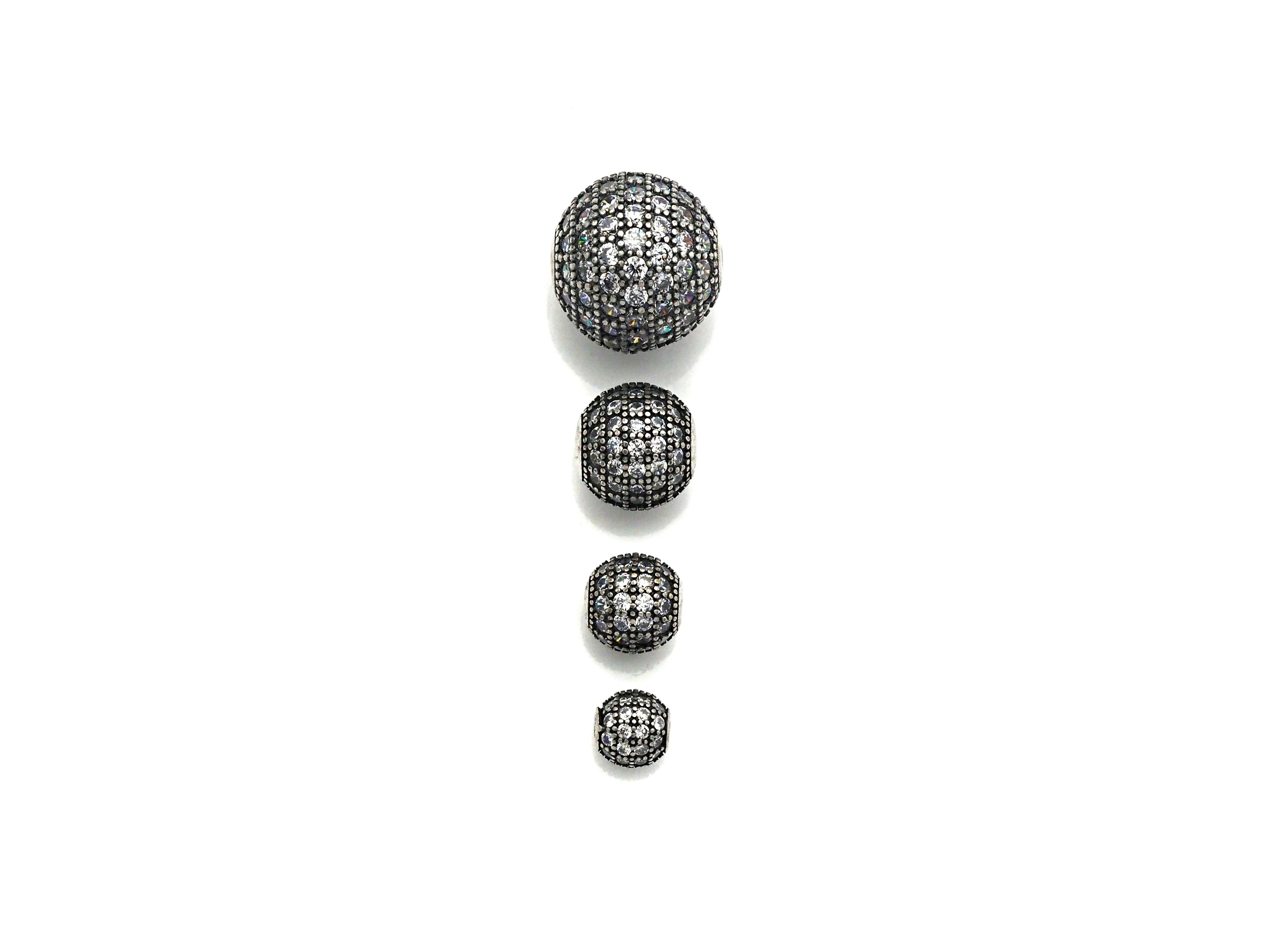 Rhodium CZ Micro Pave Round Ball Bead, 6mm/8mm/10mm/12mm, Cubic Zirconia Pave Beads, Antique Silver Shamballa beads, sku#X129