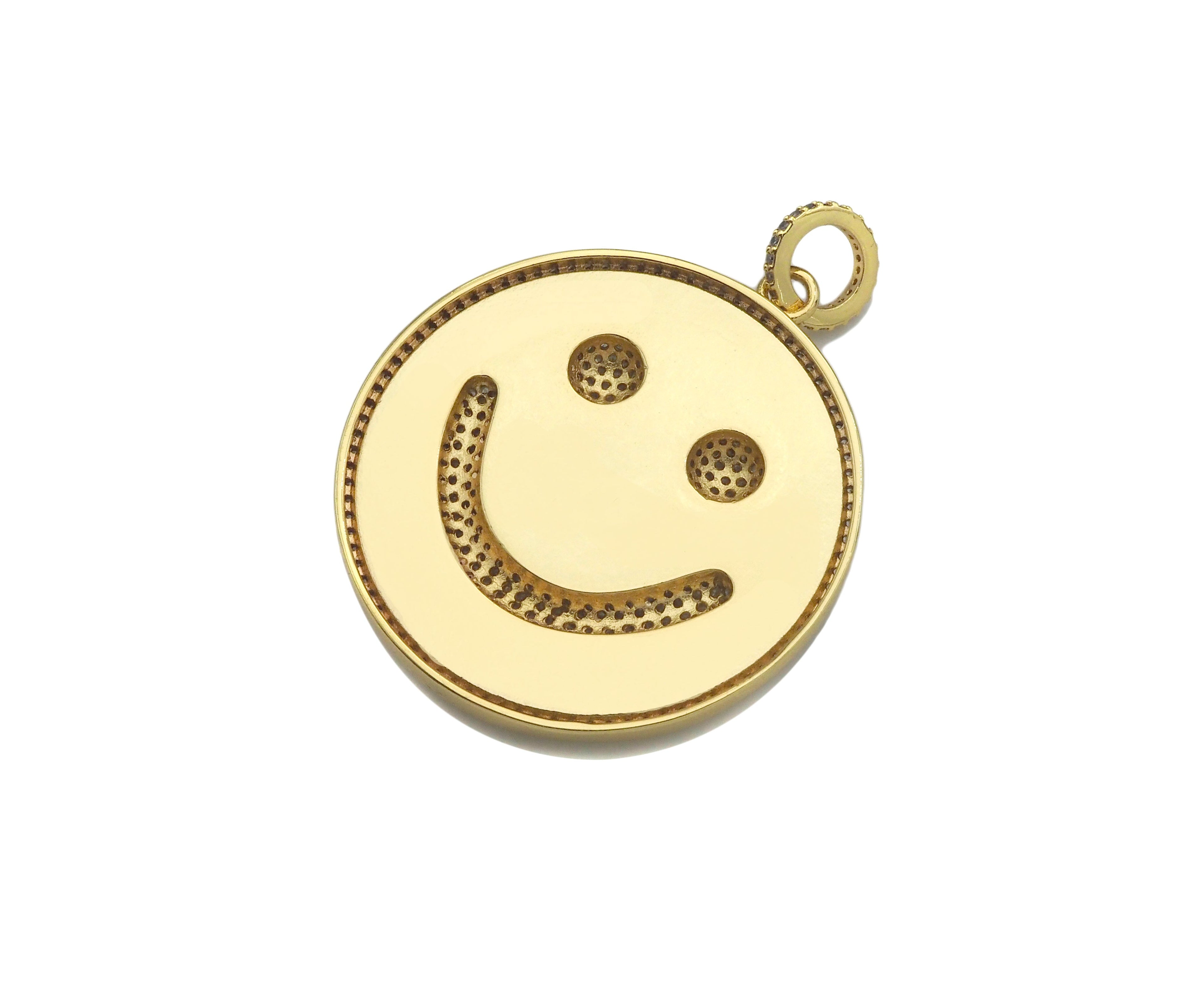Large Pave Enamel Yellow Smiley Face 38mm Pendant, Cubic Zirconia Pave Pendant, Happy face charm, Yellow Smiley Face, Sku#ML40