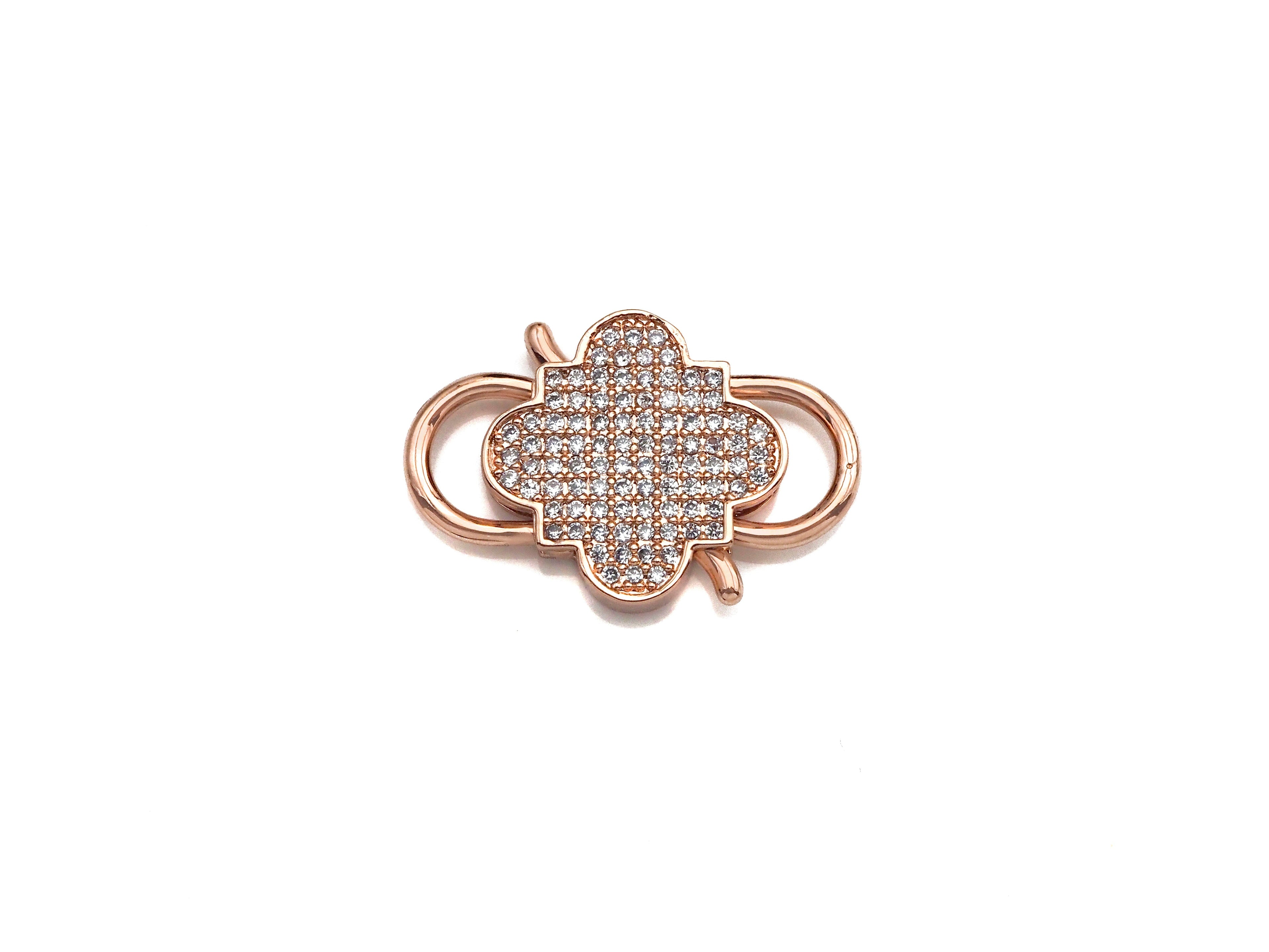 CZ Micro Pave Clover InterLock Clasp, Buckle Interlock, Interlocking Clasp Fastener, 16x26mm, sku#H286