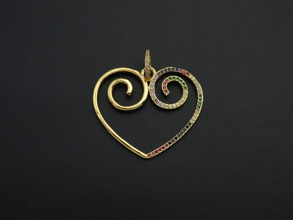 Colorful CZ Curved Heart Pendant,Sku#F1121C