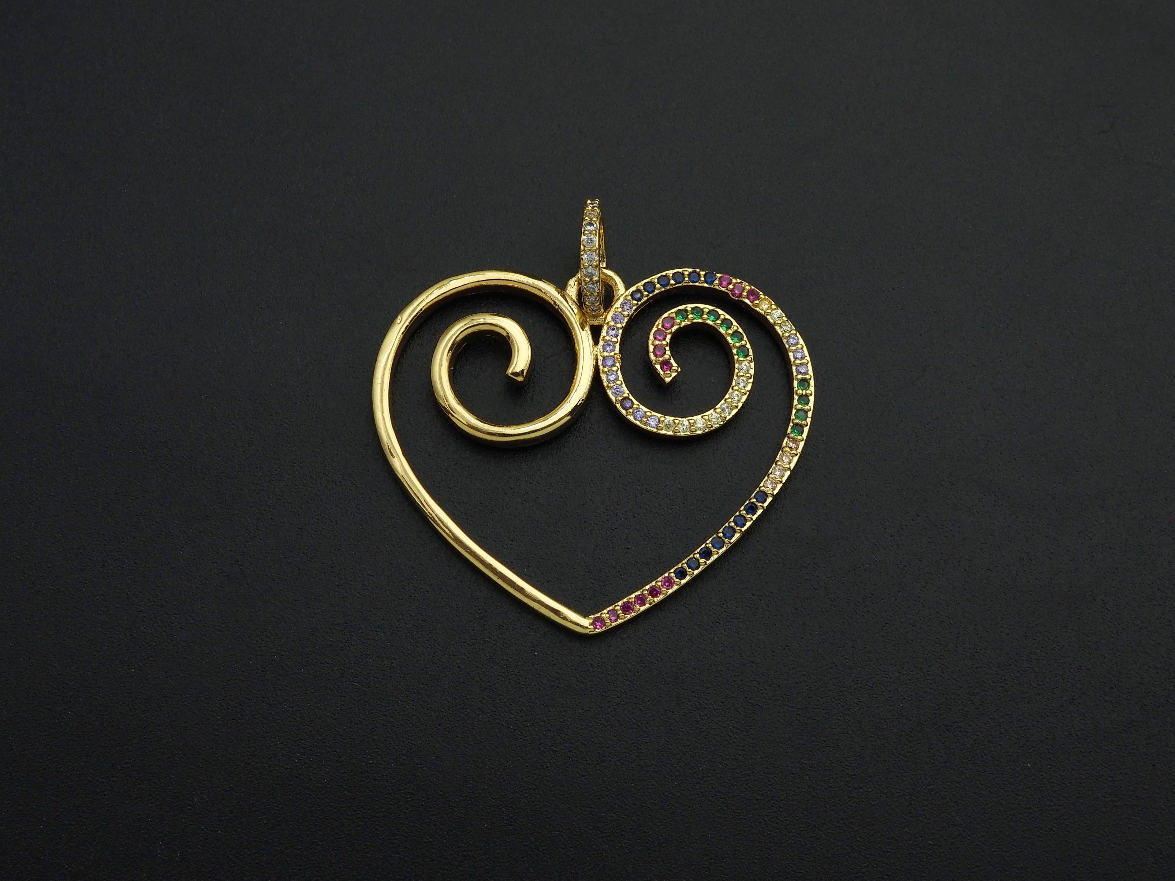 Colorful CZ Curved Heart Pendant,Sku#F1121C
