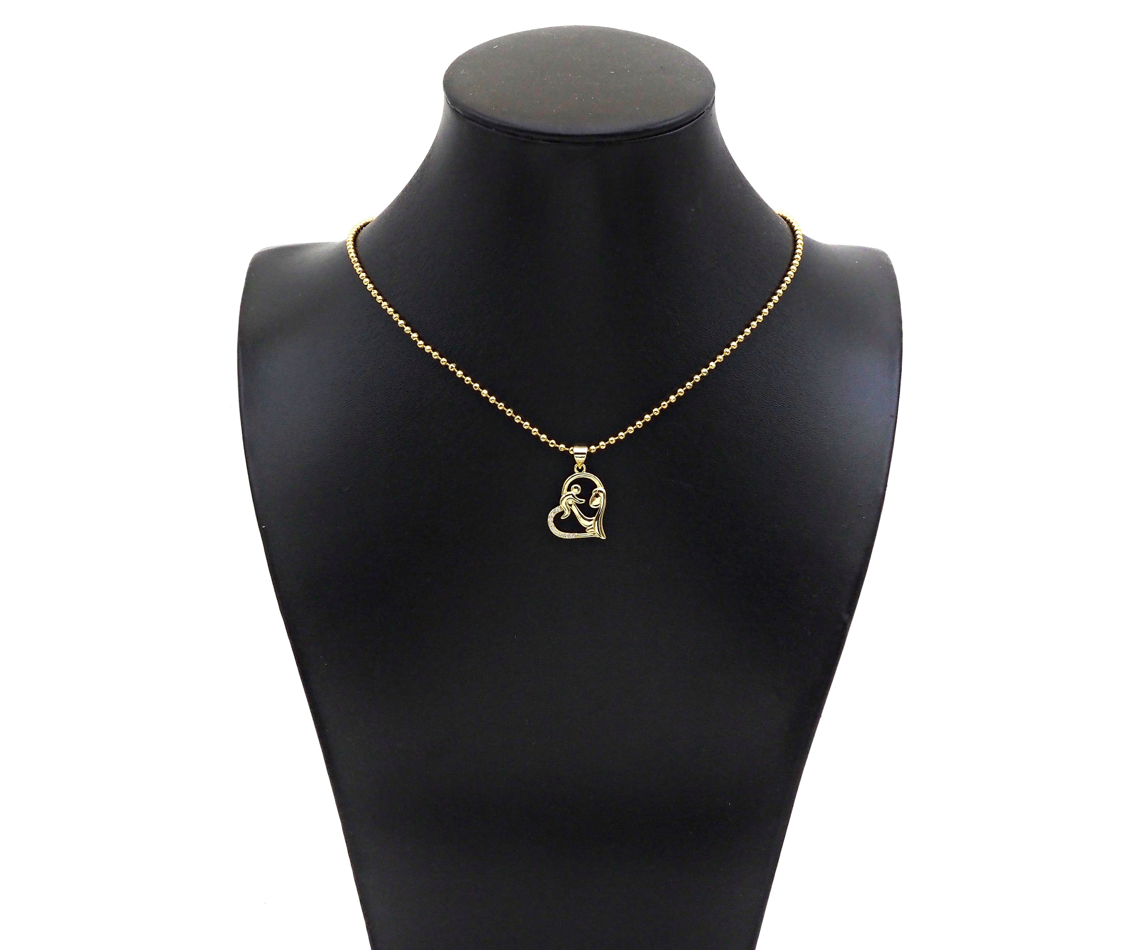 CZ Micro Pave Mama and Baby On Heart Frame Shape Pendant, 18K Gold Filled Mom Charm, Mother's Day Necklace Pendant,16x20mm,Sku#LD132