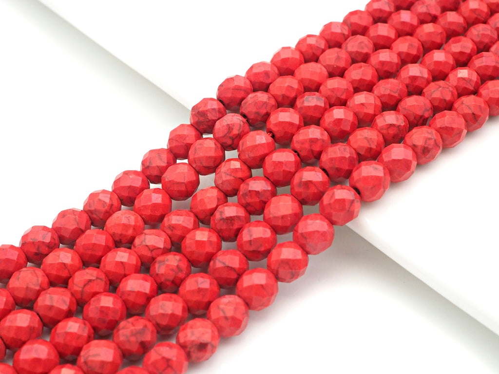 Faceted Dyed Red Turquoise Beads, 6mm/8mm/10mm/12mm Faceted Turquoise Dyed Howlite Beads,  15.5" Full Strand, sku#UA178
