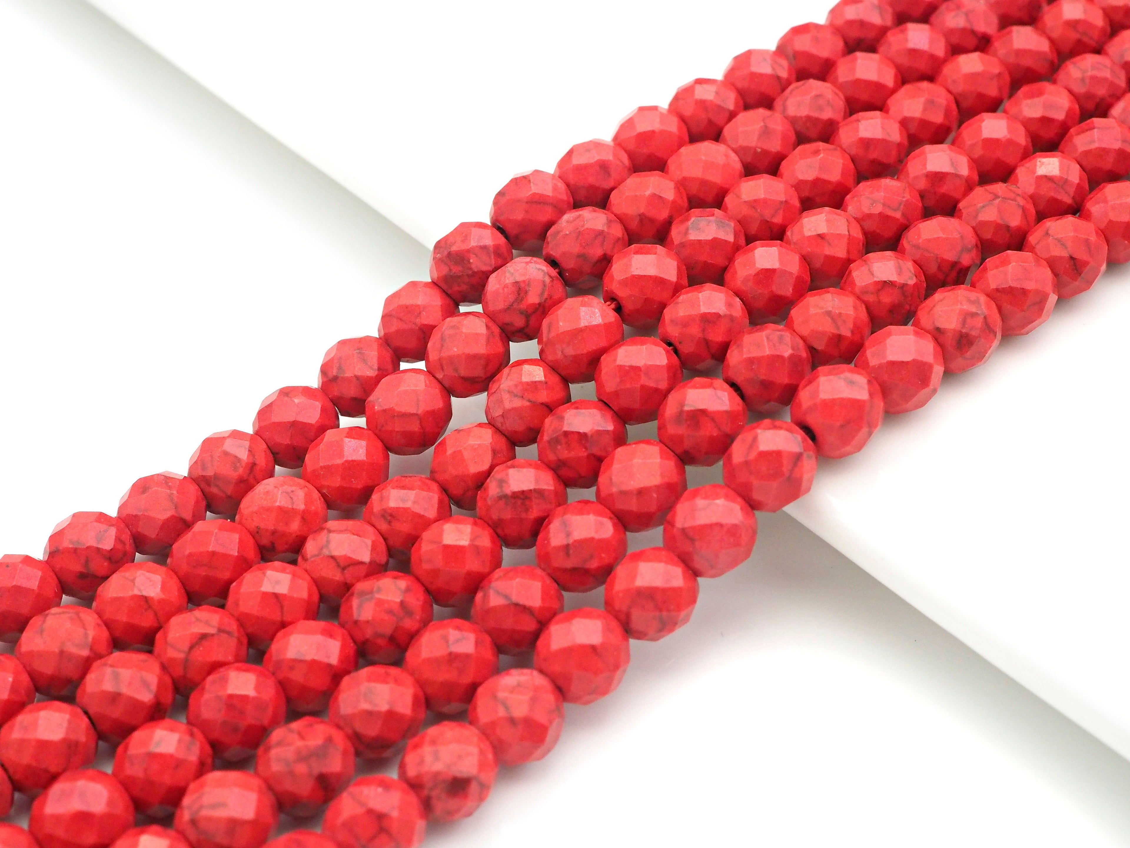 Faceted Dyed Red Turquoise Beads, 6mm/8mm/10mm/12mm Faceted Turquoise Dyed Howlite Beads,  15.5" Full Strand, sku#UA178