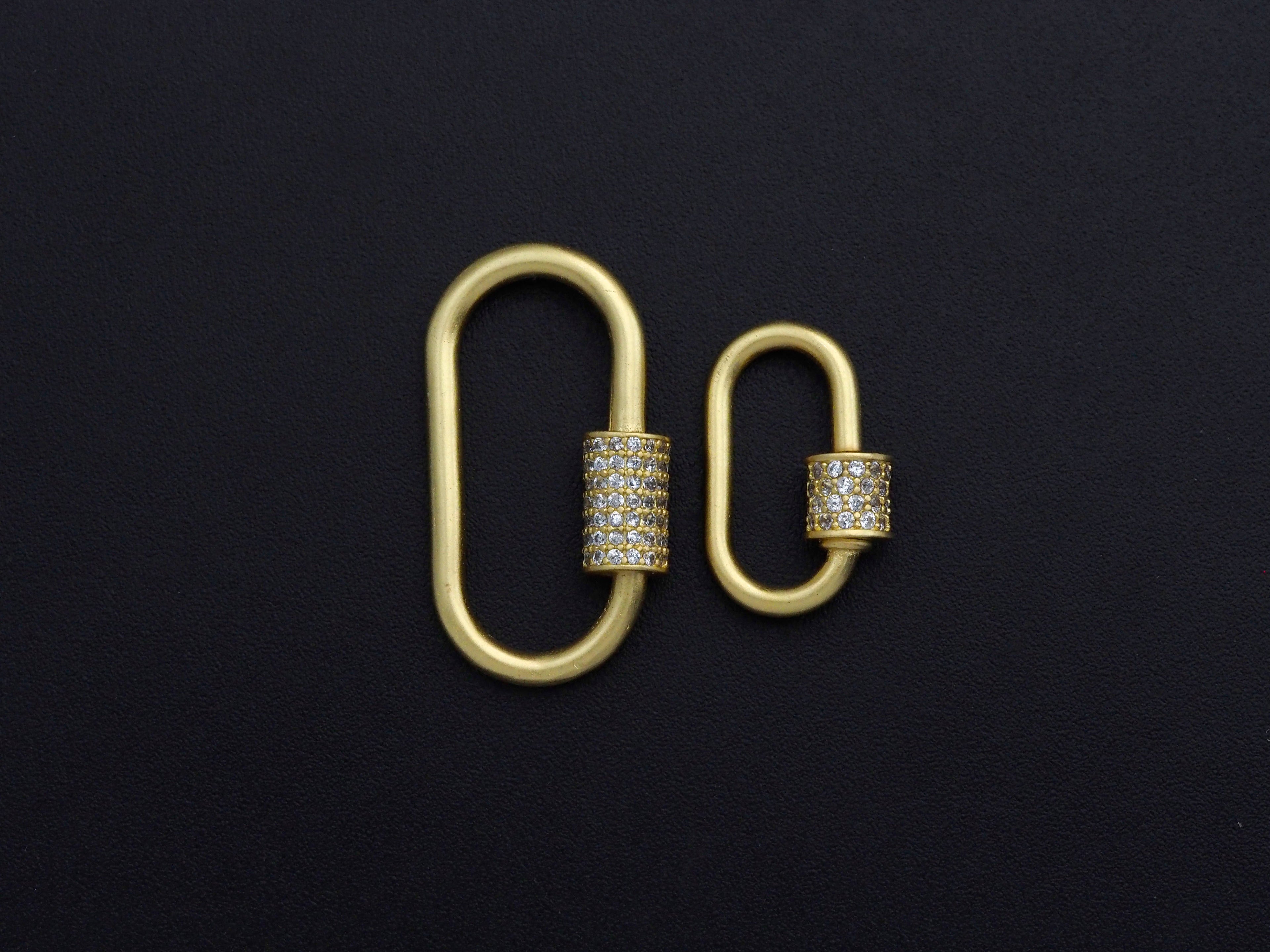 Matte Gold Clear CZ Micro pave Oval Shape Clasp, CZ Pave Clasp, 24K Gold Carabiner Clasp,10x19mm/14x28mm, sku#H204