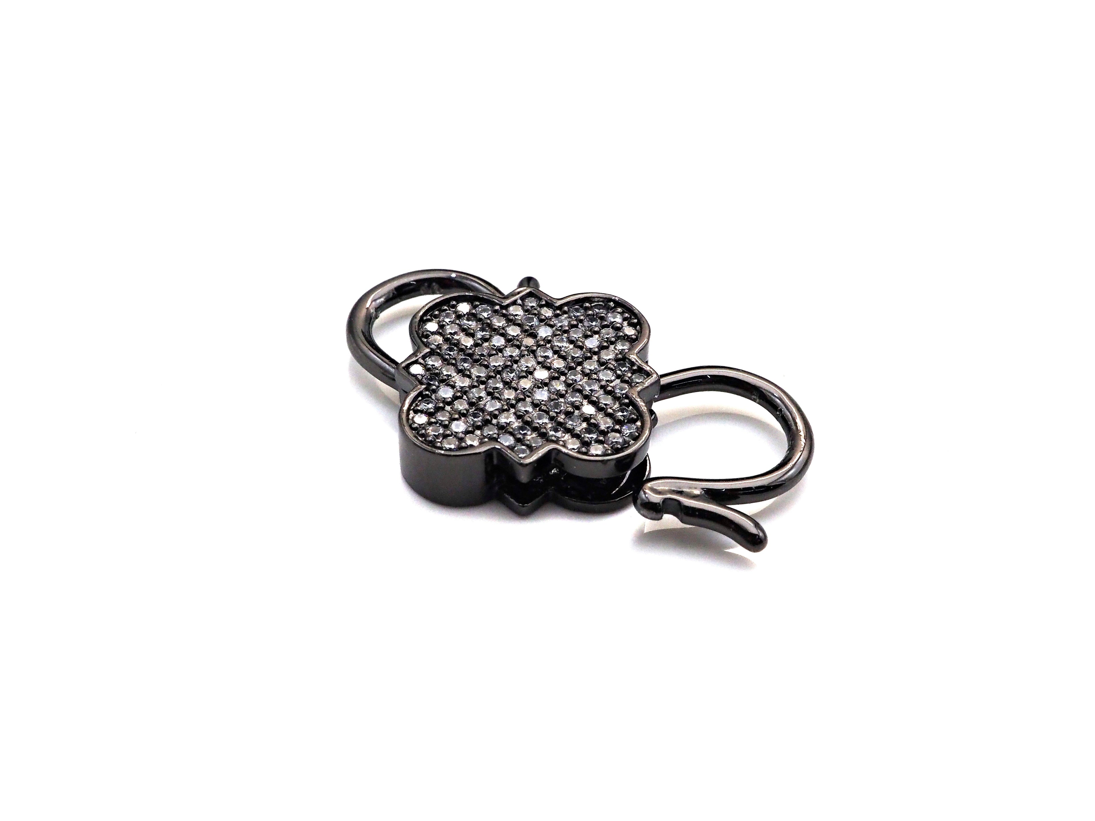 CZ Micro Pave Clover InterLock Clasp, Buckle Interlock, Interlocking Clasp Fastener, 16x26mm, sku#H286