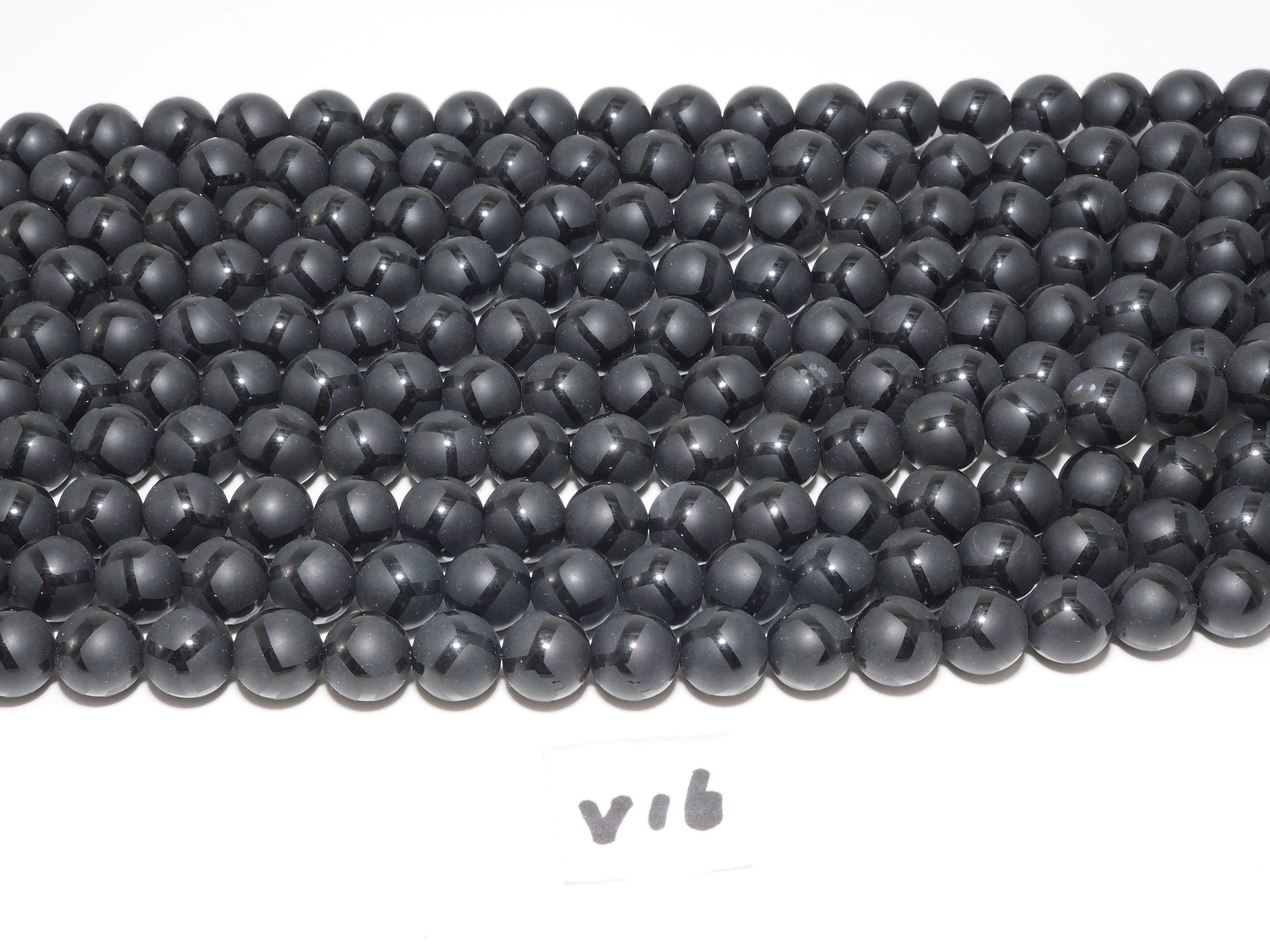 Black Onyx Matte Round Smooth with Football line Beads, 6mm/8mm/10mm/12mm Round Matte onyx, Patterned Onyx, 15.5inch strand, SKU#V16