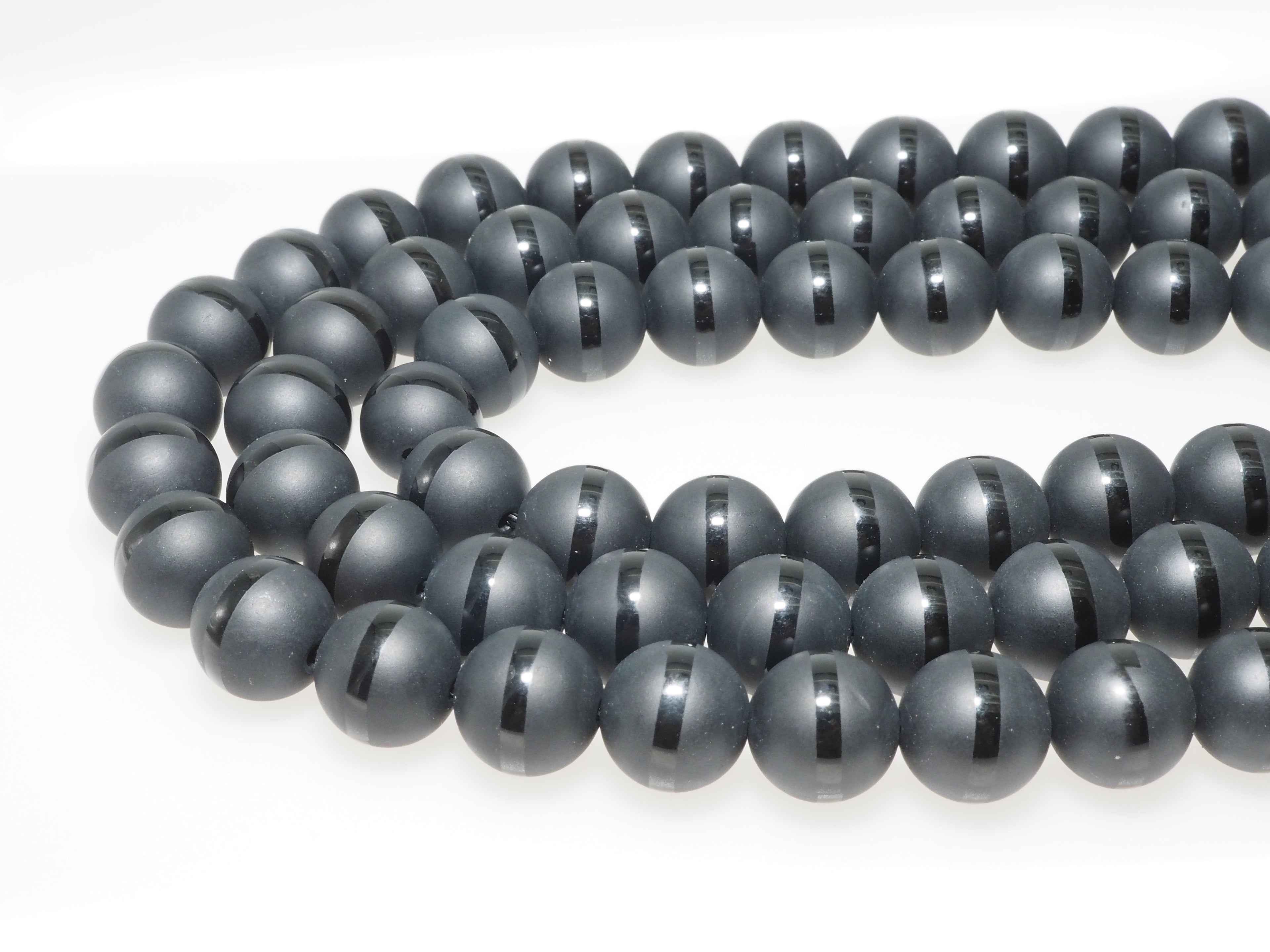 Natural Black Onyx Matte Round with one line Beads, 6mm/8mm/10mm/12mm/14mm  Round beads, Matte Round Black Onyx, 15.5inch strand, SKU#V15
