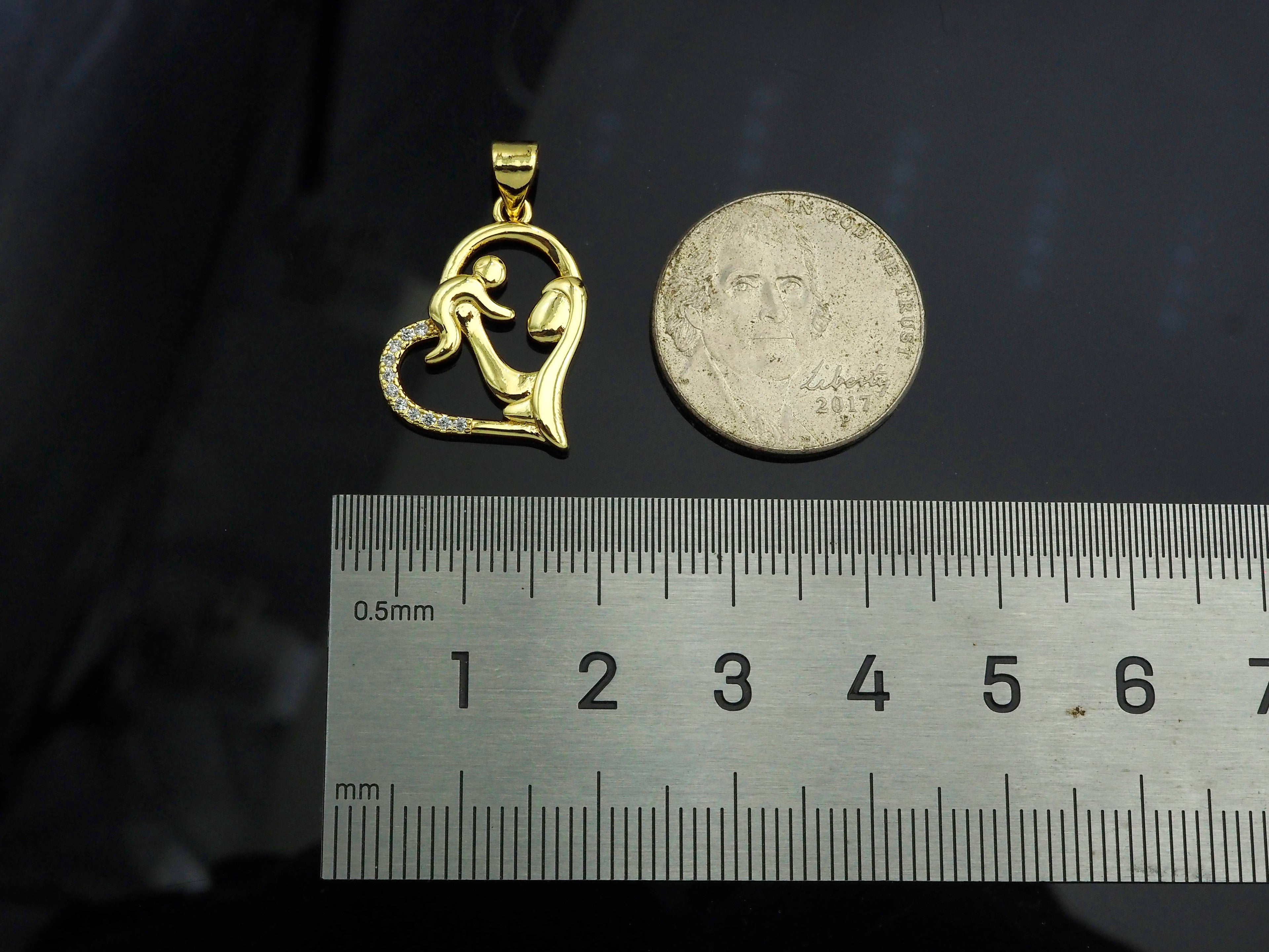CZ Micro Pave Mama and Baby On Heart Frame Shape Pendant, 18K Gold Filled Mom Charm, Mother's Day Necklace Pendant,16x20mm,Sku#LD132