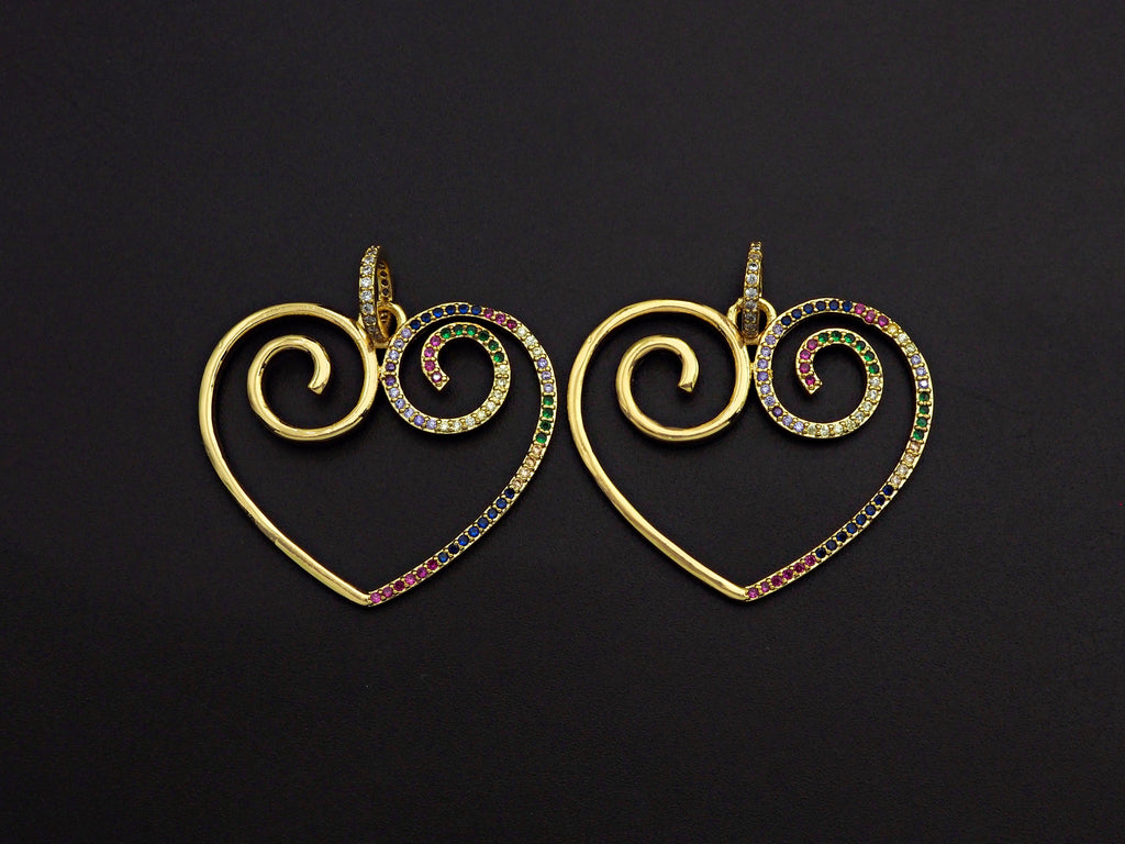 Colorful CZ Curved Heart Pendant,Sku#F1121C