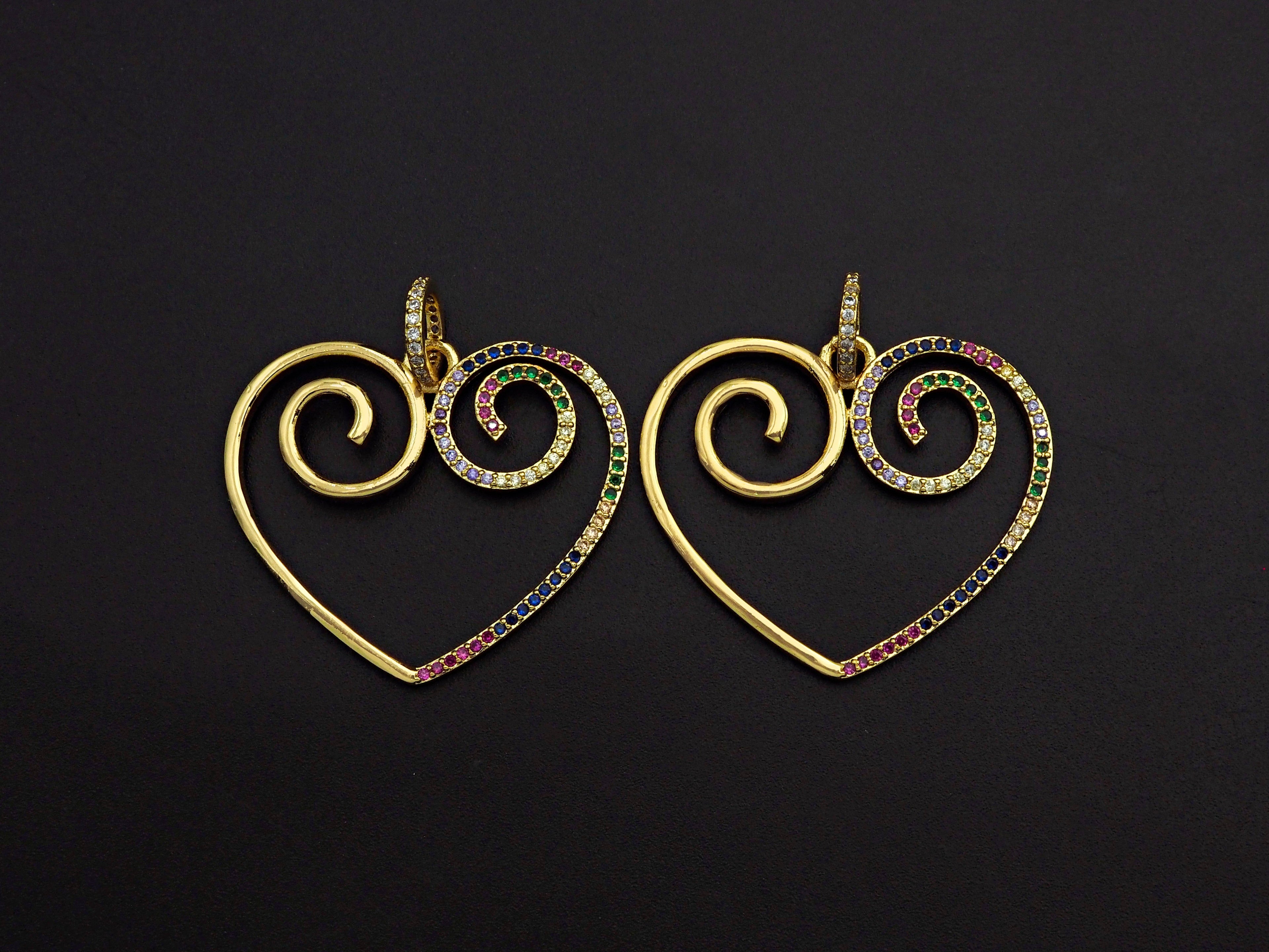 Colorful CZ Curved Heart Pendant,Sku#F1121C