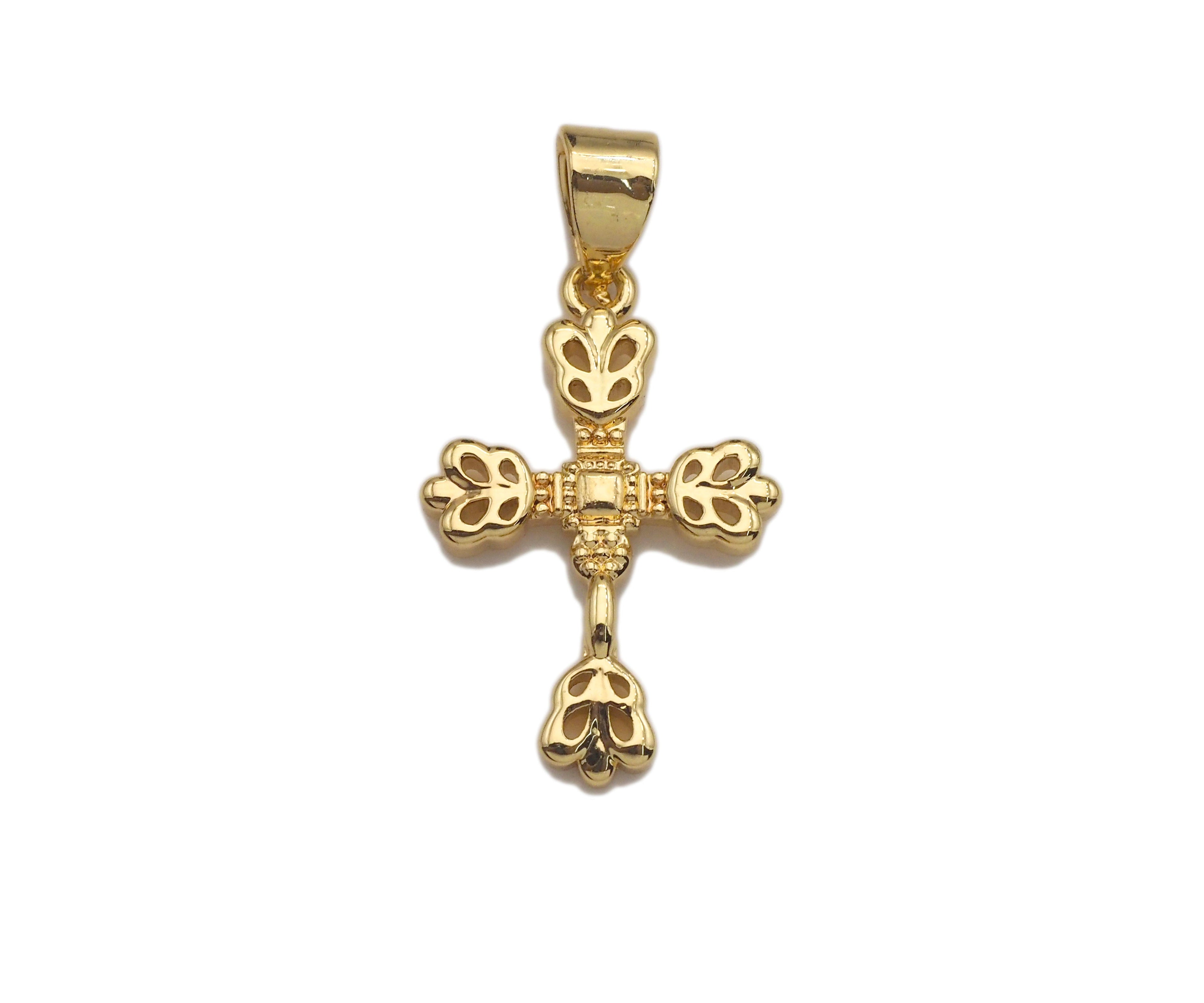 18k Dainty Gold Flower Cross Shape Charms, Dainty Charms,  Sku#F1300