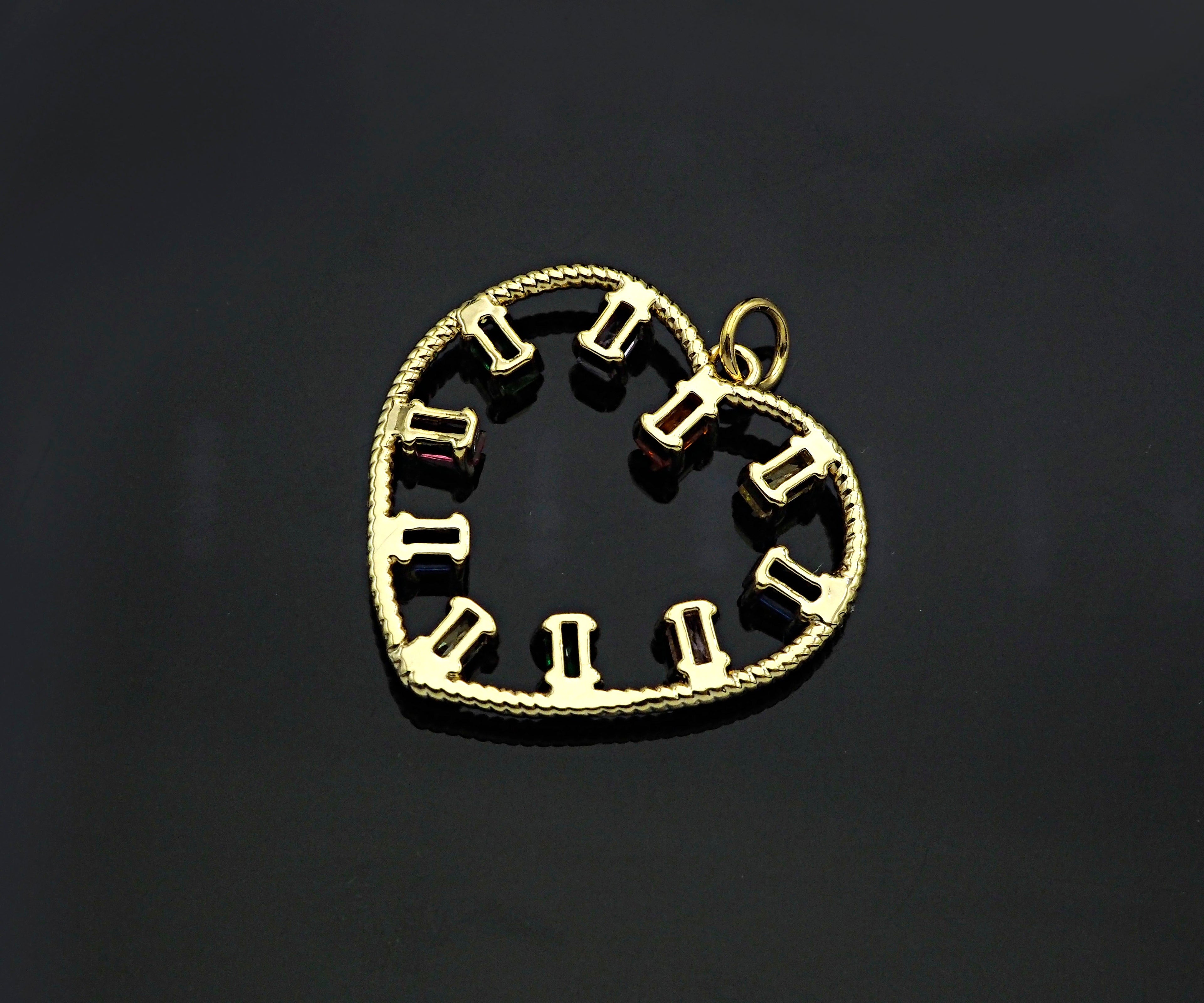 Gold Filled Colorful Baguette CZ Micro Pave Heart Shape Pendant, 14K Gold Filled Heart Charm, Necklace Bracelet Pendant,26x25mm,Sku#CP22