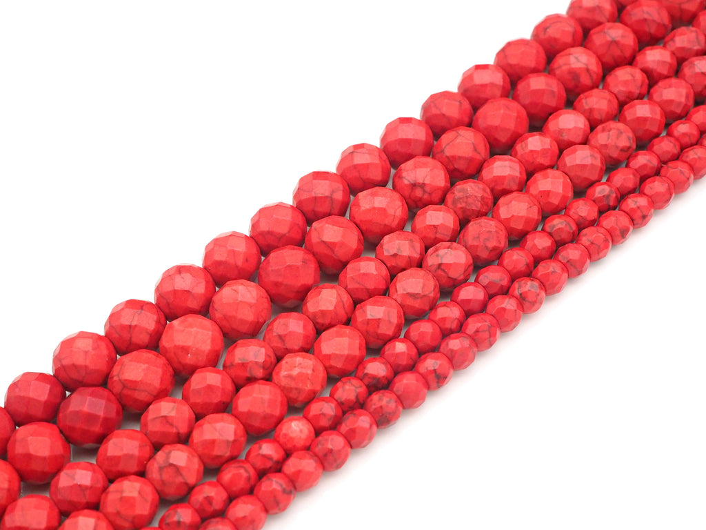 Faceted Dyed Red Turquoise Beads, 6mm/8mm/10mm/12mm Faceted Turquoise Dyed Howlite Beads,  15.5" Full Strand, sku#UA178