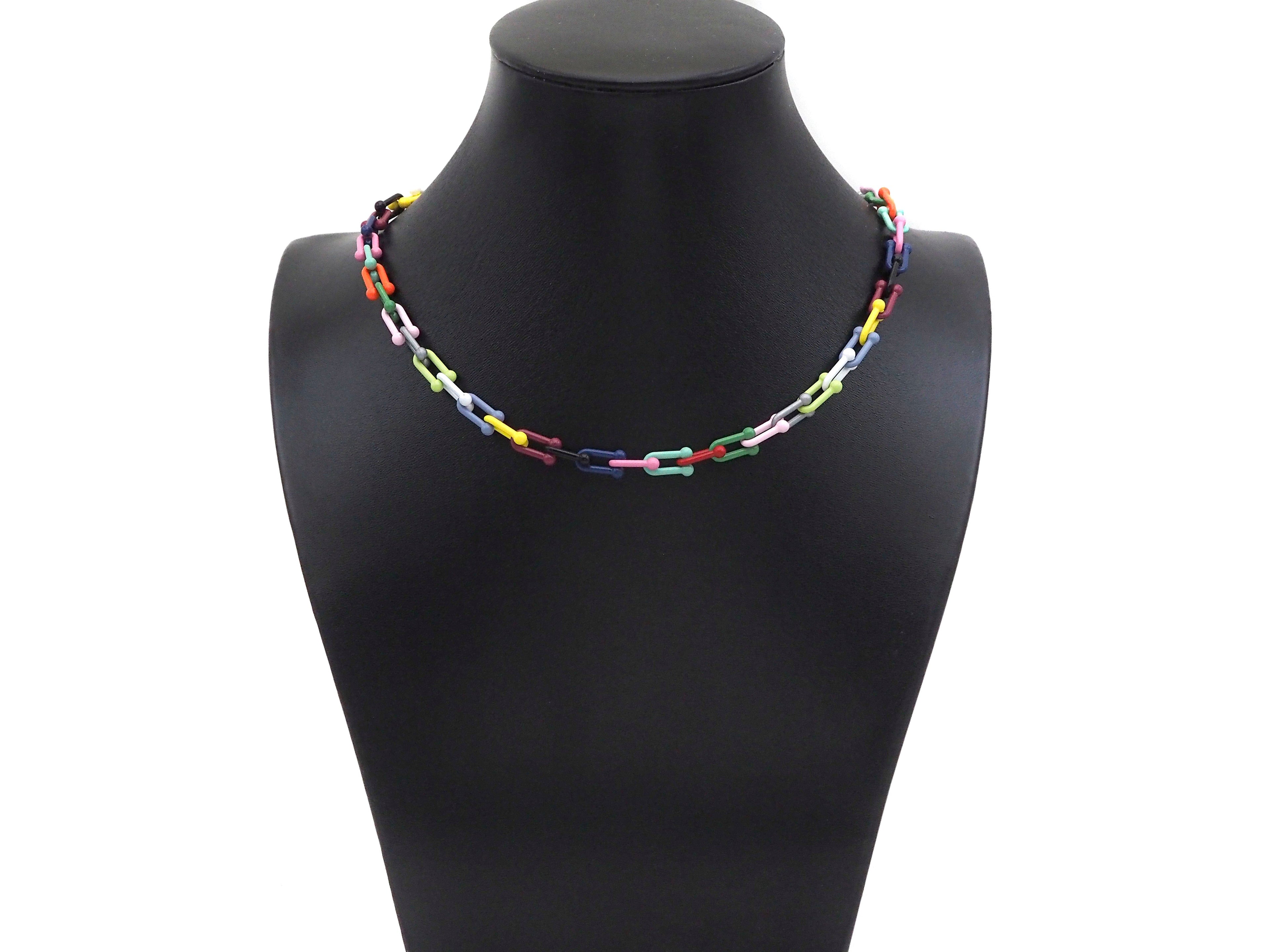 Rainbow Enamel U Chain Necklace Bracelet, Colorful Chain Link Necklace, Retro Colorful Chain Necklace Bracelet, sku#M399