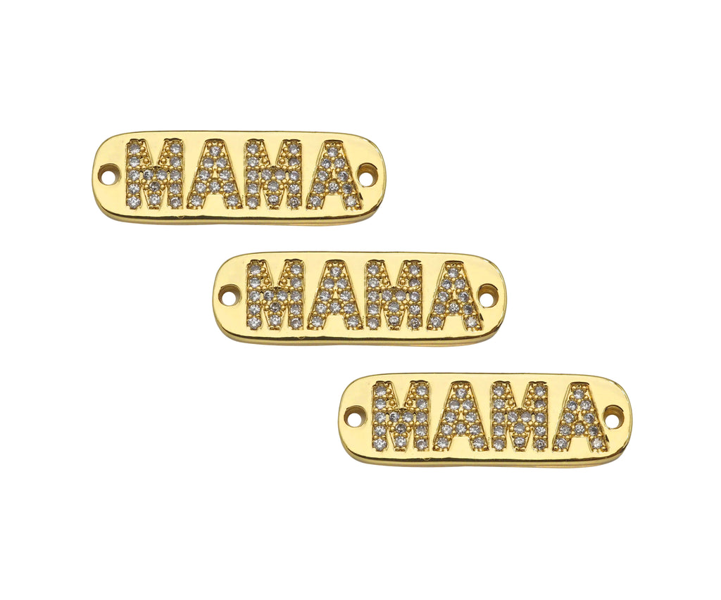 CZ Micro Pave MAMA Word On Long Bar Shape Connector, 18K Gold Filled Charm, Mother's Day Necklace Connector,9x27mm,Sku#LD133